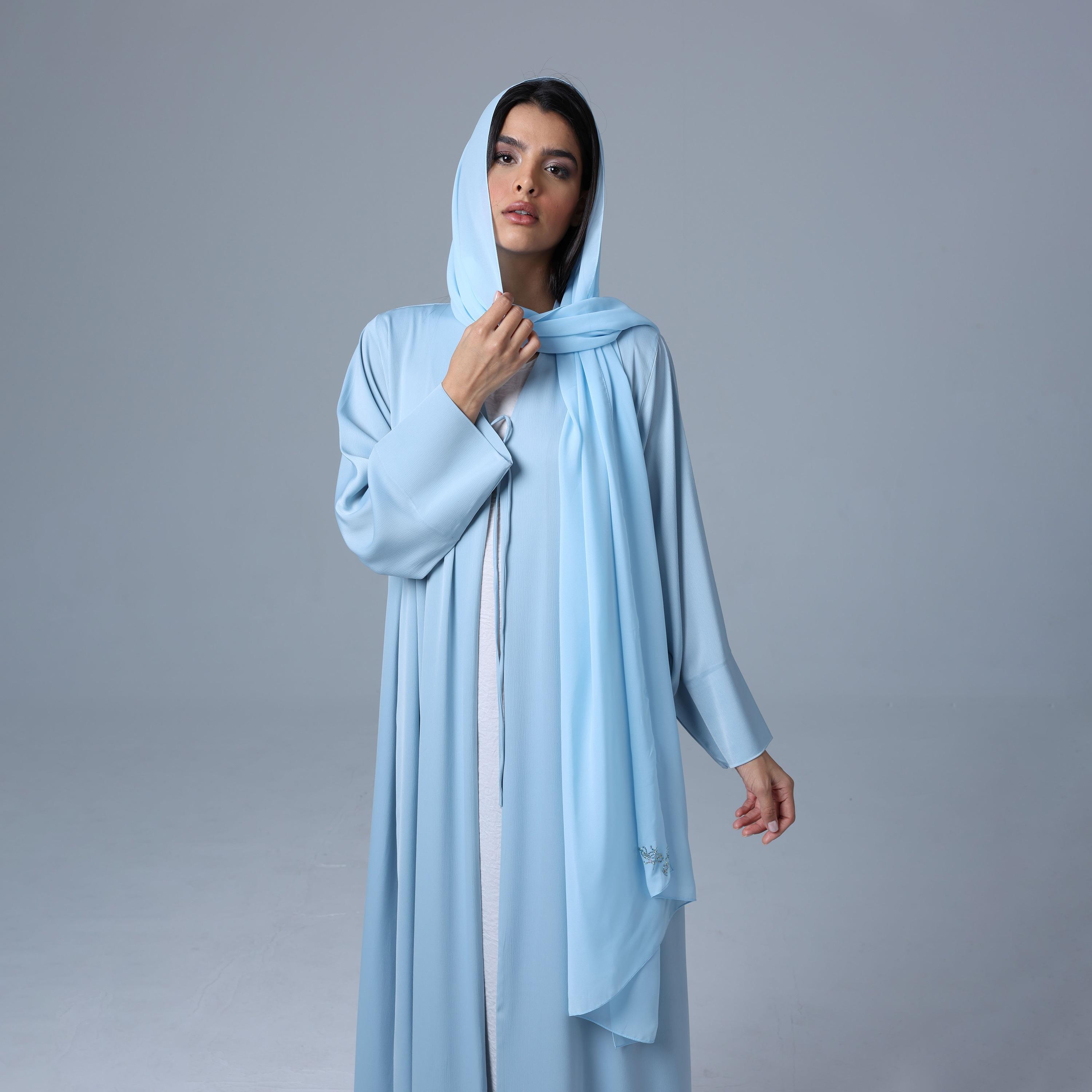 IKKXA Blue Textured Women's Abaya with Hijab-women-arabicclothing-abayas-image-2