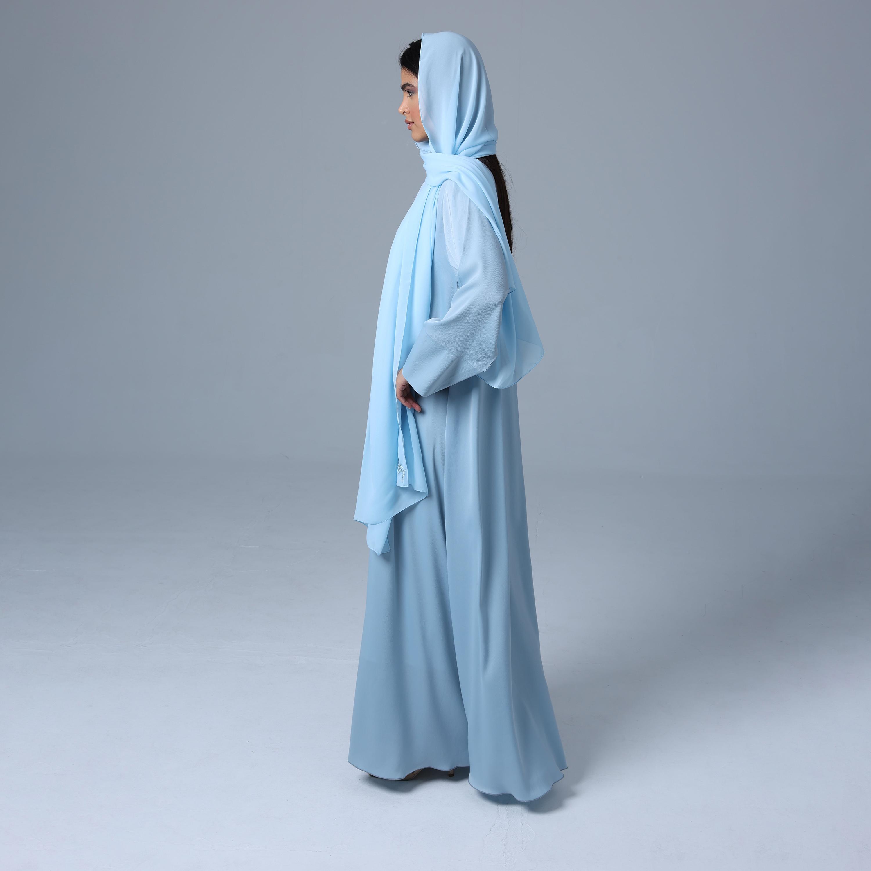 IKKXA Blue Textured Women's Abaya with Hijab-women-arabicclothing-abayas-image-4