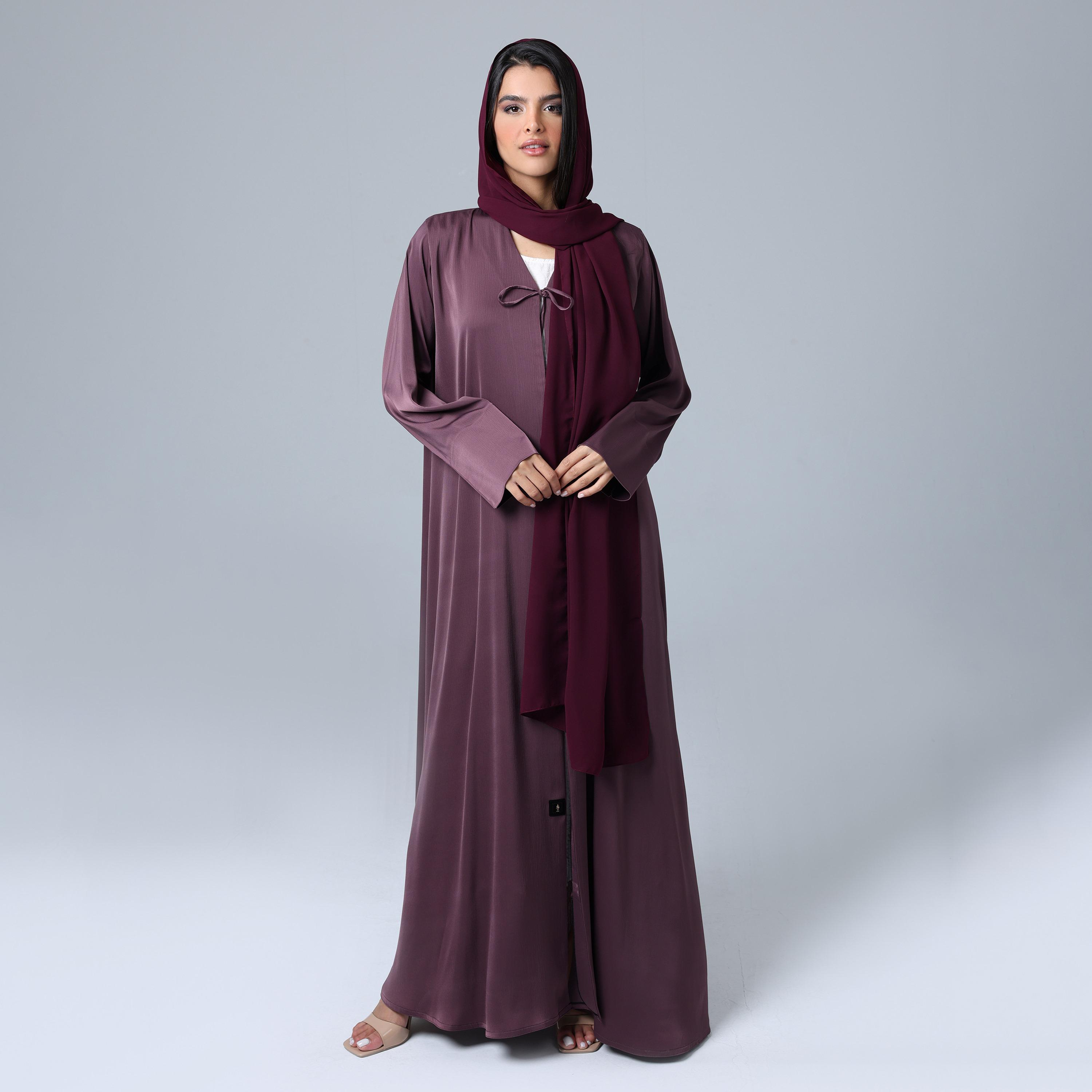 IKKXA Purple Textured Women's Abaya with Hijab-women-arabicclothing-abayas-image-1