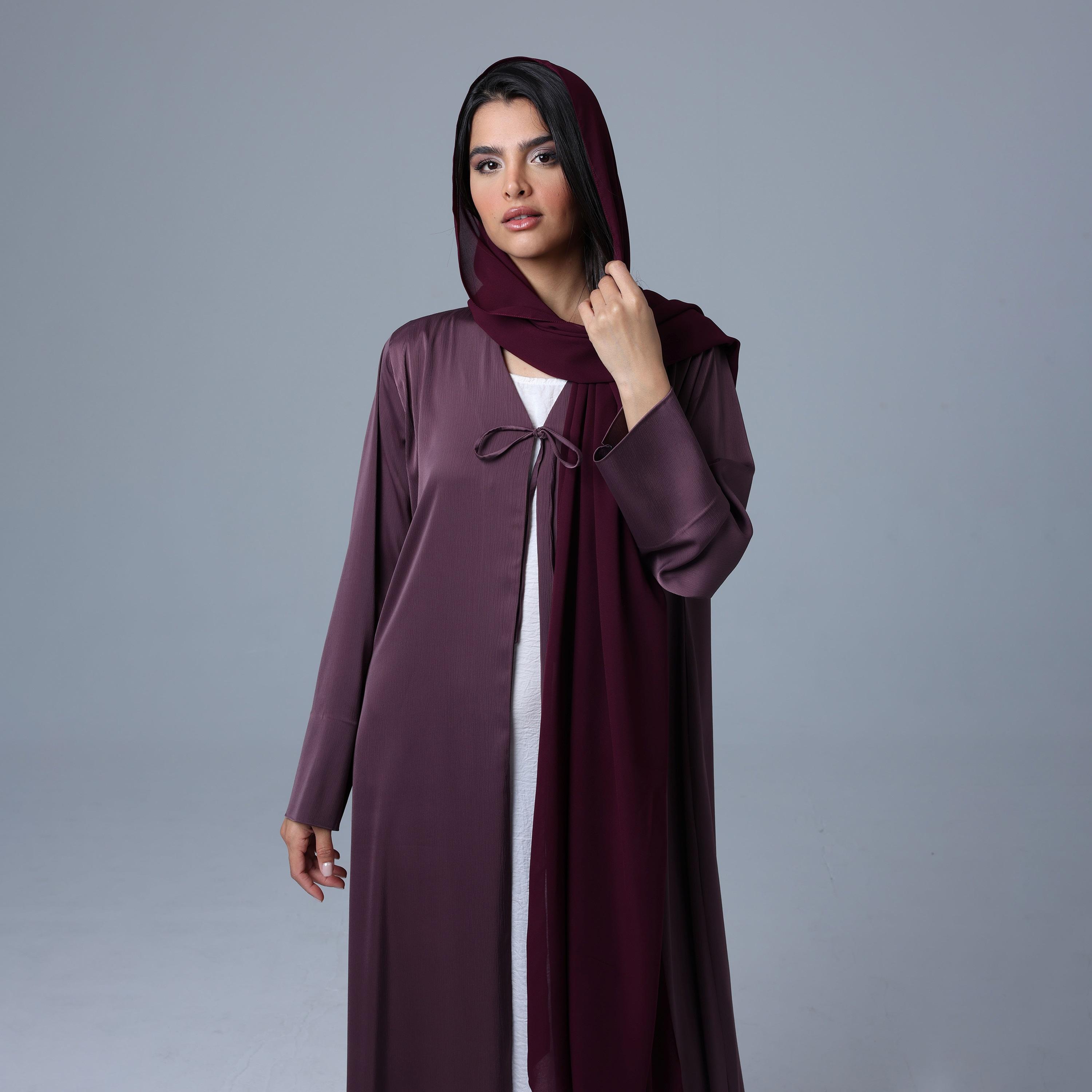 IKKXA Purple Textured Women's Abaya with Hijab-women-arabicclothing-abayas-image-2