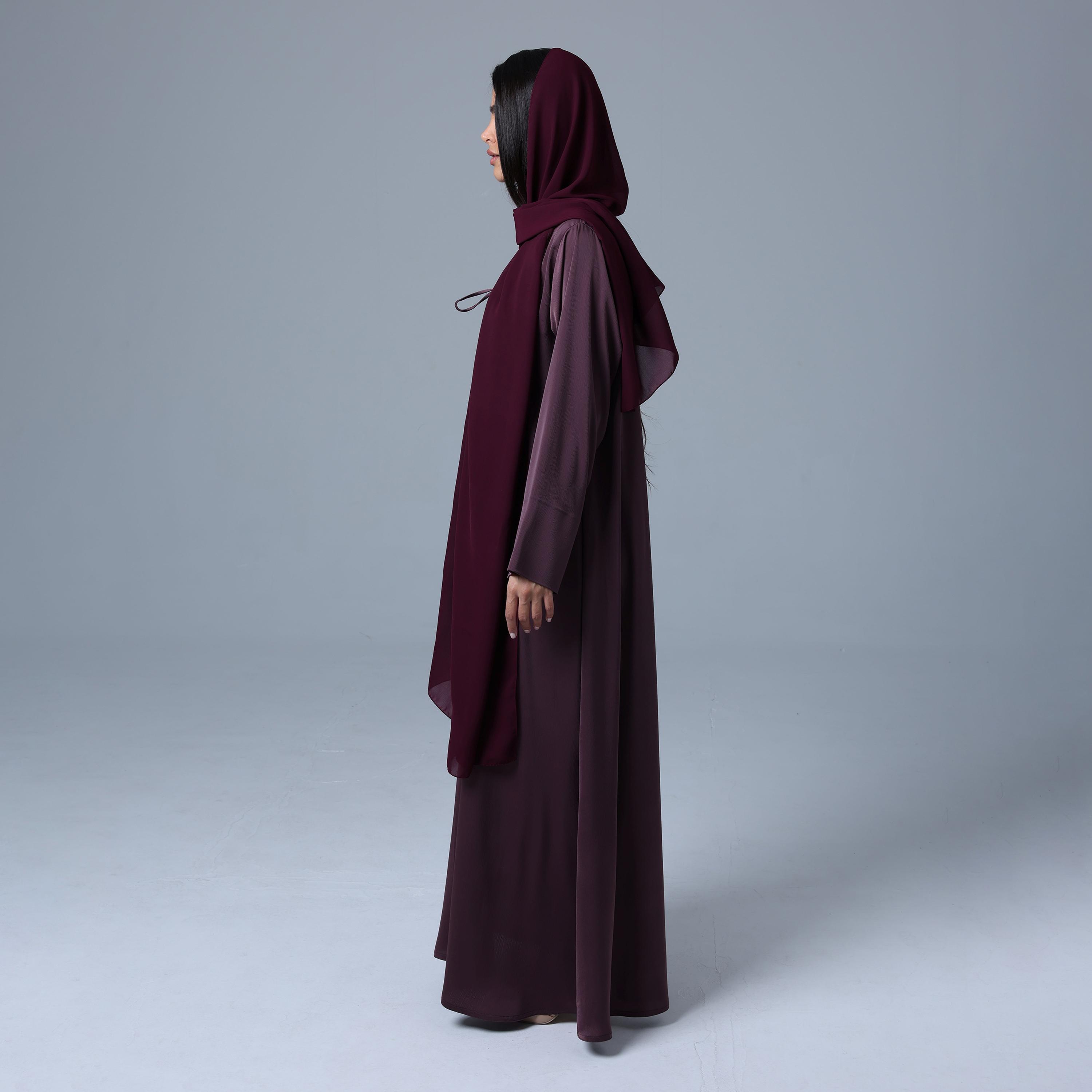IKKXA Purple Textured Women's Abaya with Hijab-women-arabicclothing-abayas-image-4