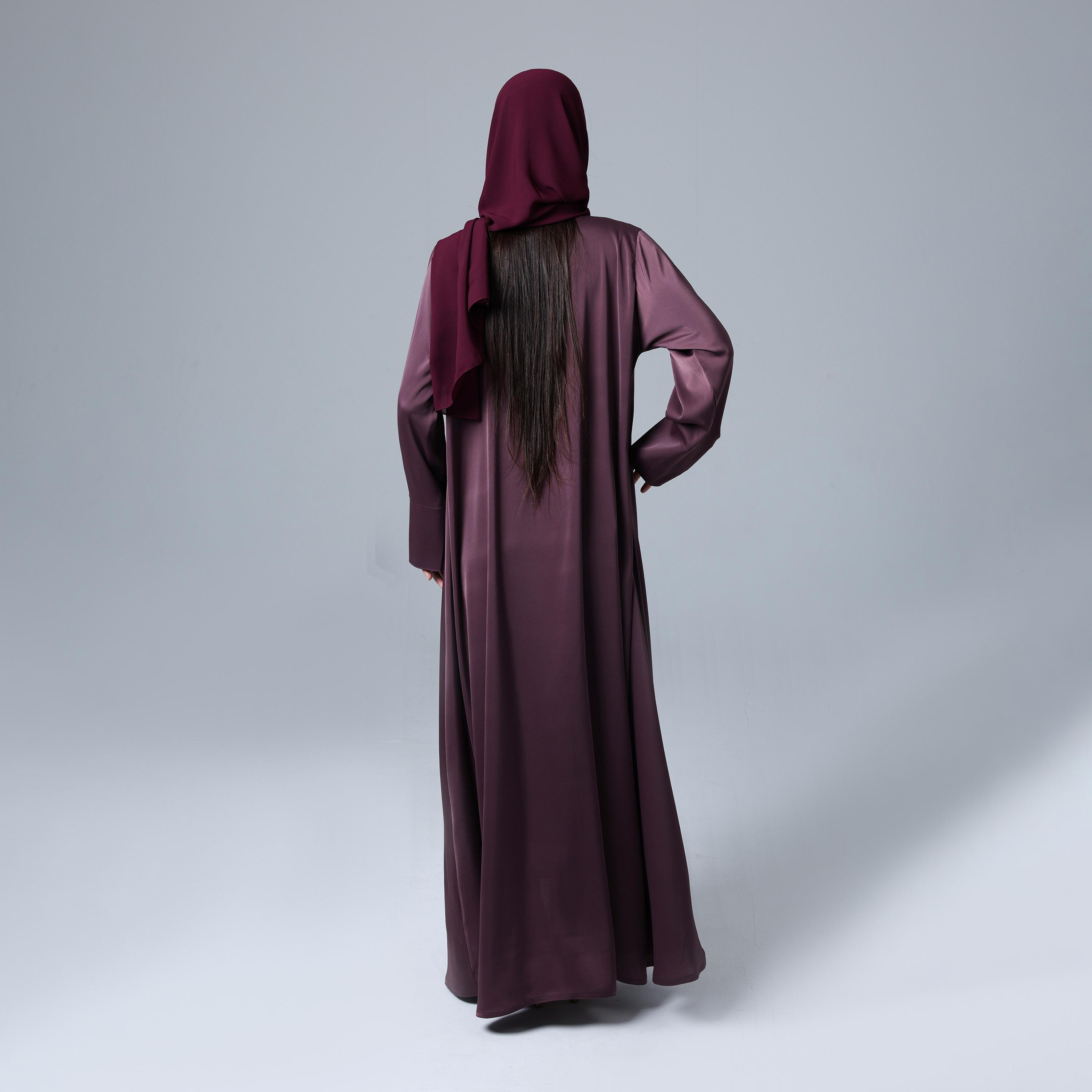 IKKXA Purple Textured Women's Abaya with Hijab-women-arabicclothing-abayas-image-5
