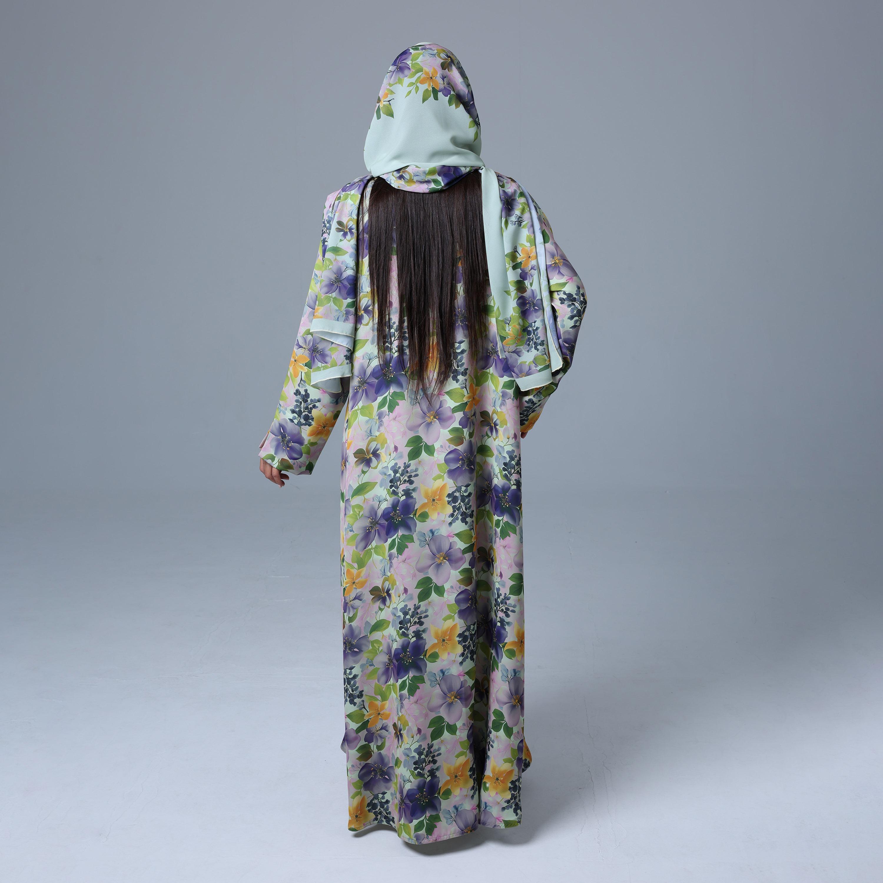 IKKXA Multicolour Floral Lapel Collar Slit Sleeves Nida Women's Blazer Style Abaya with Hijab-women-arabicclothing-abayas-image-5