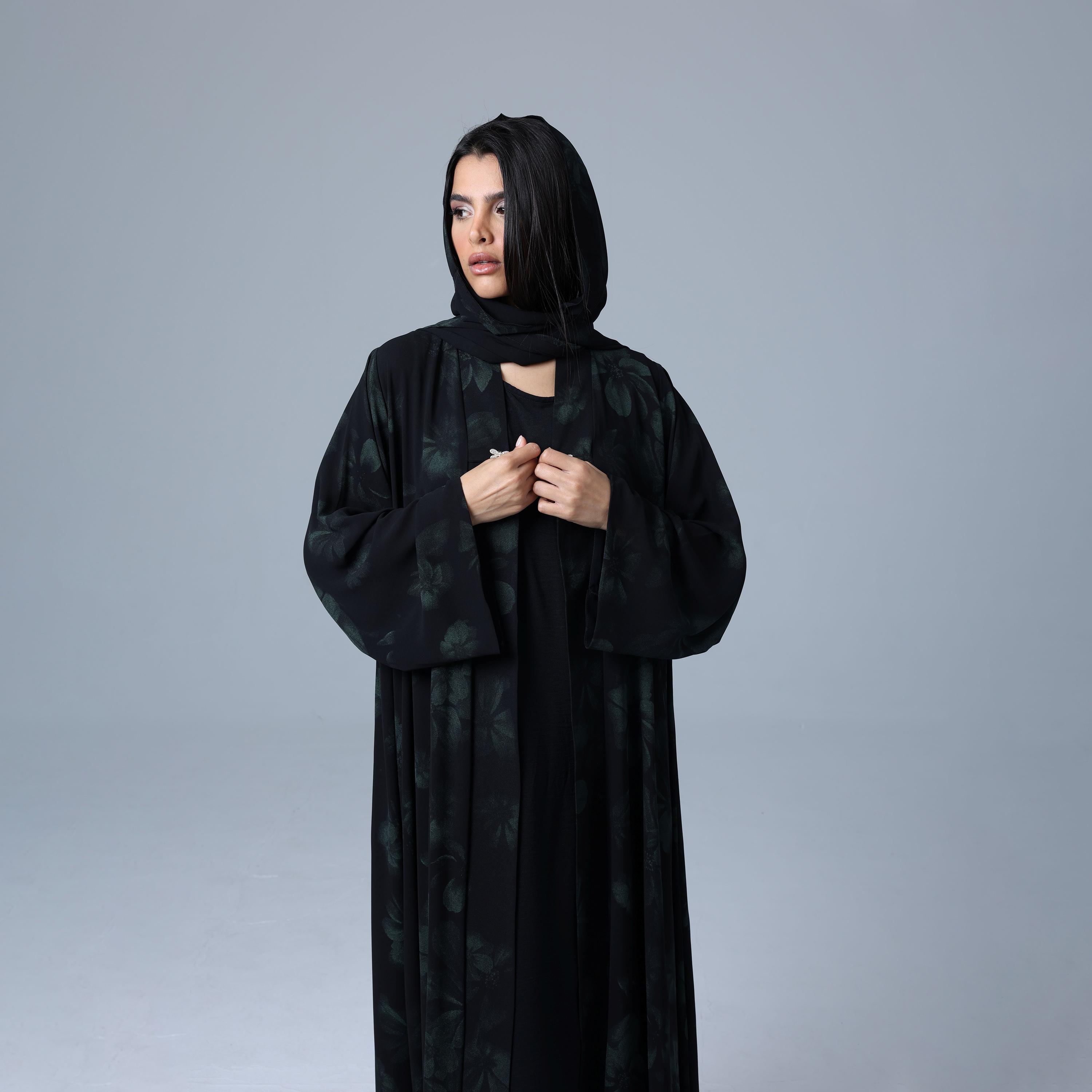 IKKXA Floral Wide Sleeves Chiffon Women's Abaya with Hijab-women-arabicclothing-abayas-image-2