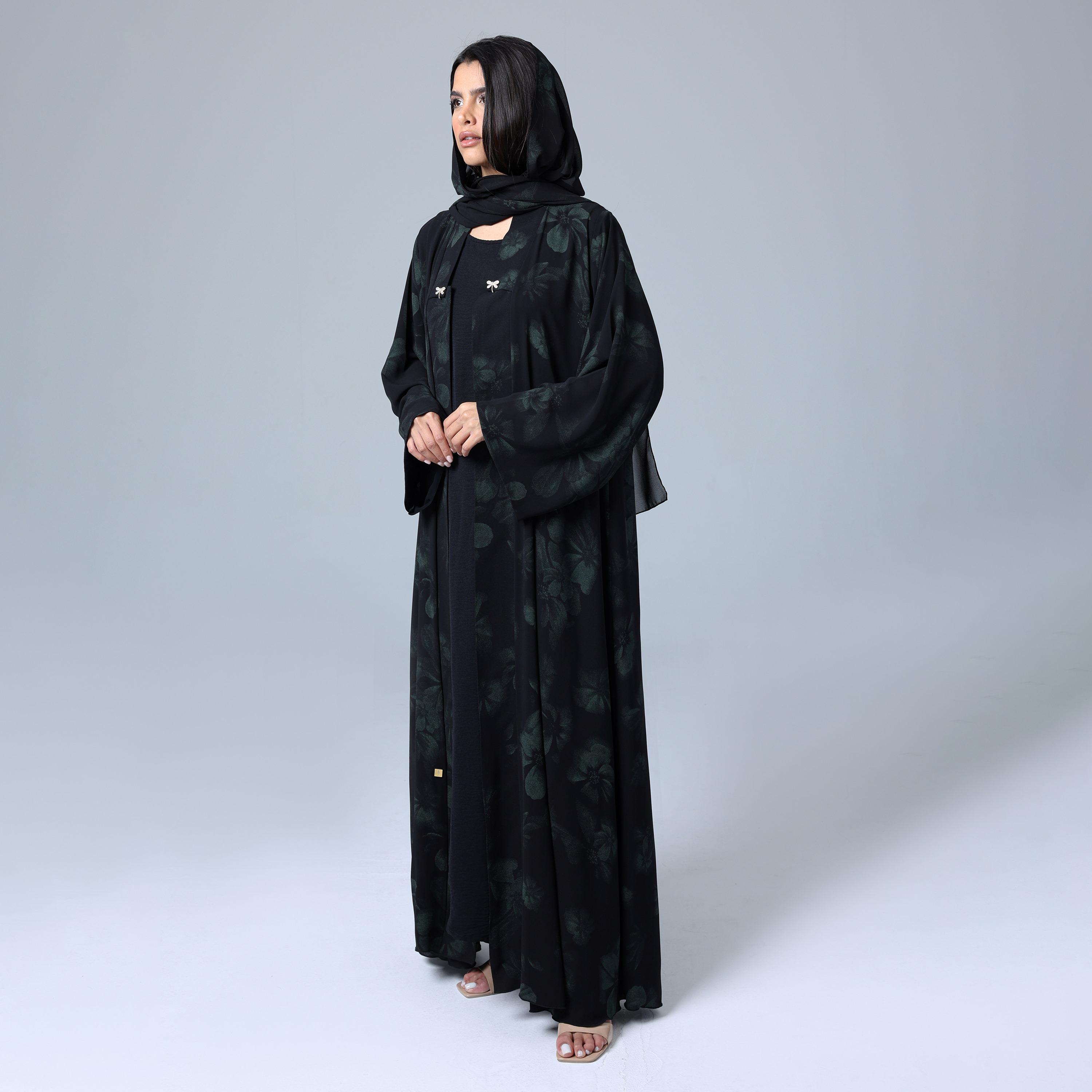IKKXA Floral Wide Sleeves Chiffon Women's Abaya with Hijab-women-arabicclothing-abayas-image-4