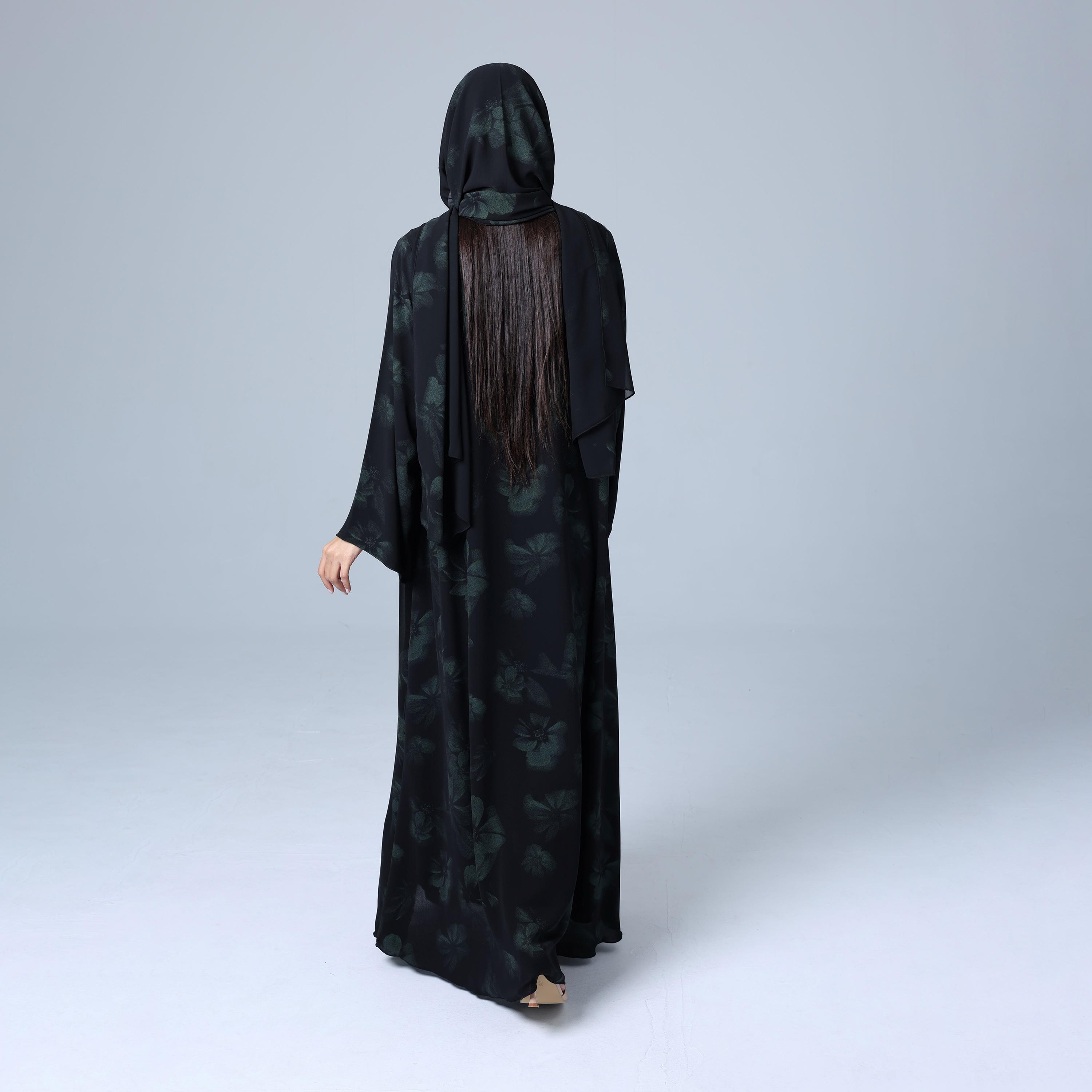 IKKXA Floral Wide Sleeves Chiffon Women's Abaya with Hijab-women-arabicclothing-abayas-image-5