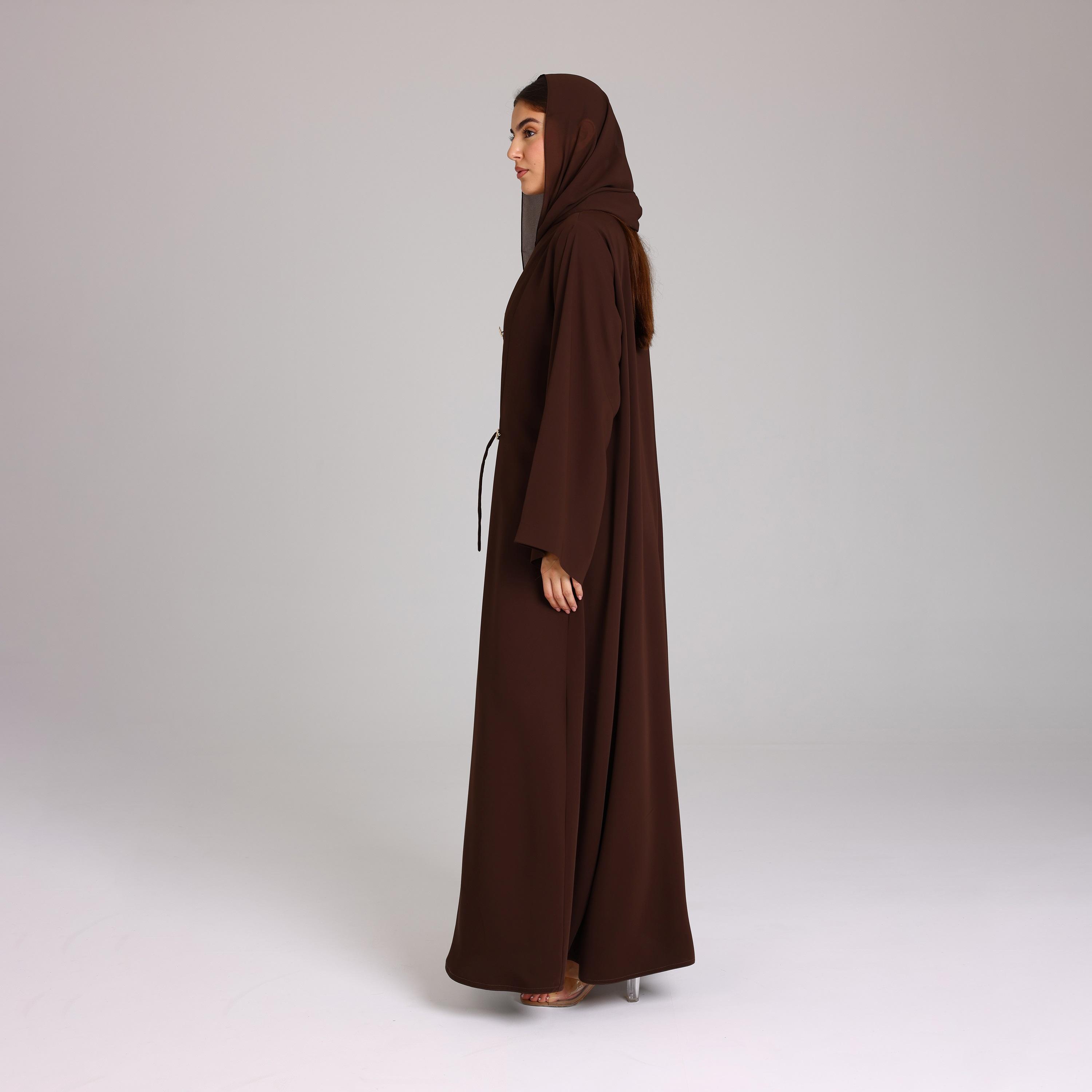 IKKXA Brown Wide Sleeves Crepe Women's Abaya with Hijab-women-arabicclothing-abayas-image-4