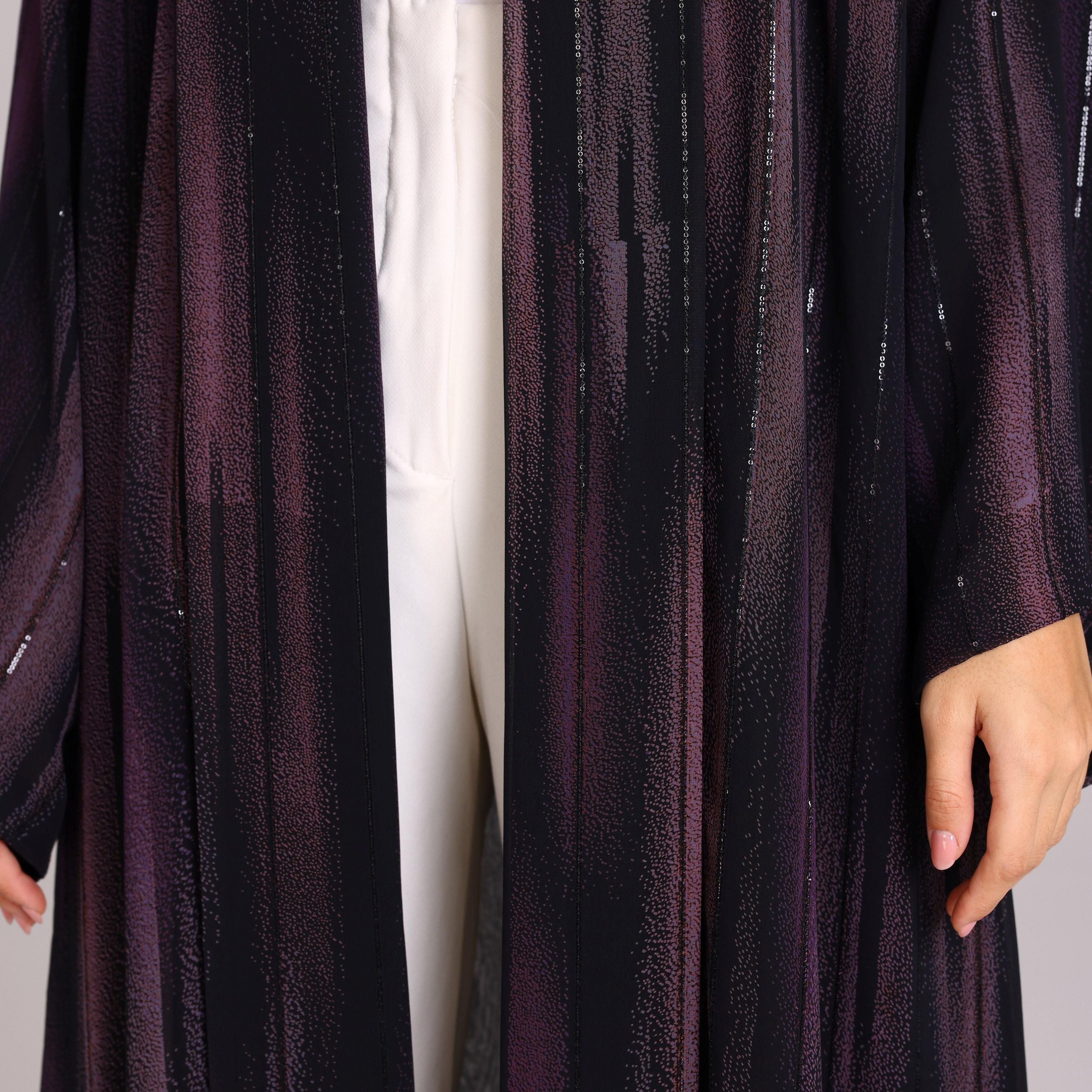 IKKXA Purple Sequin Stripes Chiffon Women's Abaya with Hijab-women-arabicclothing-abayas-image-3