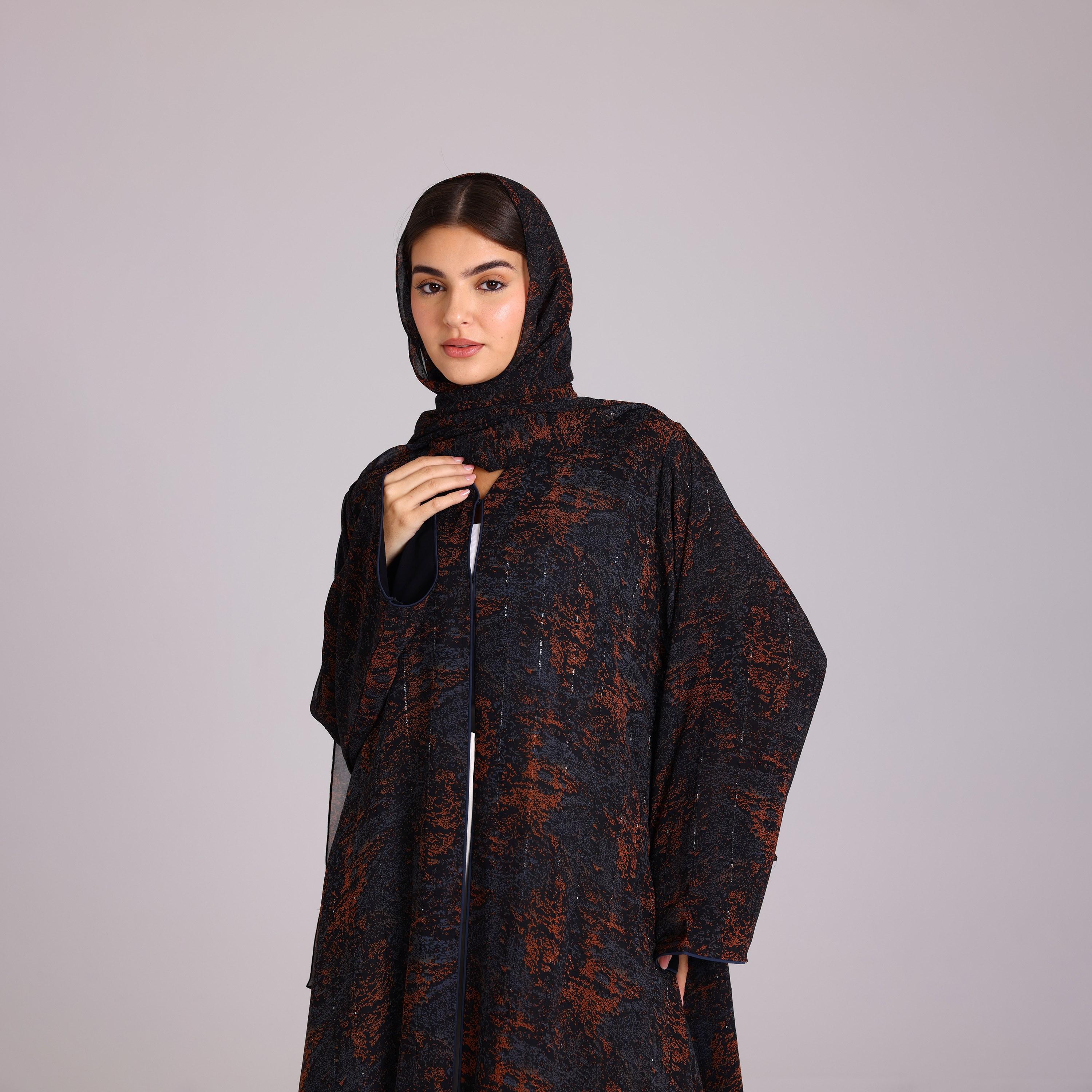 IKKXA Blue Sequin Stripes Wide Sleeves Chiffon Women's Abaya with Hijab-women-arabicclothing-abayas-image-2