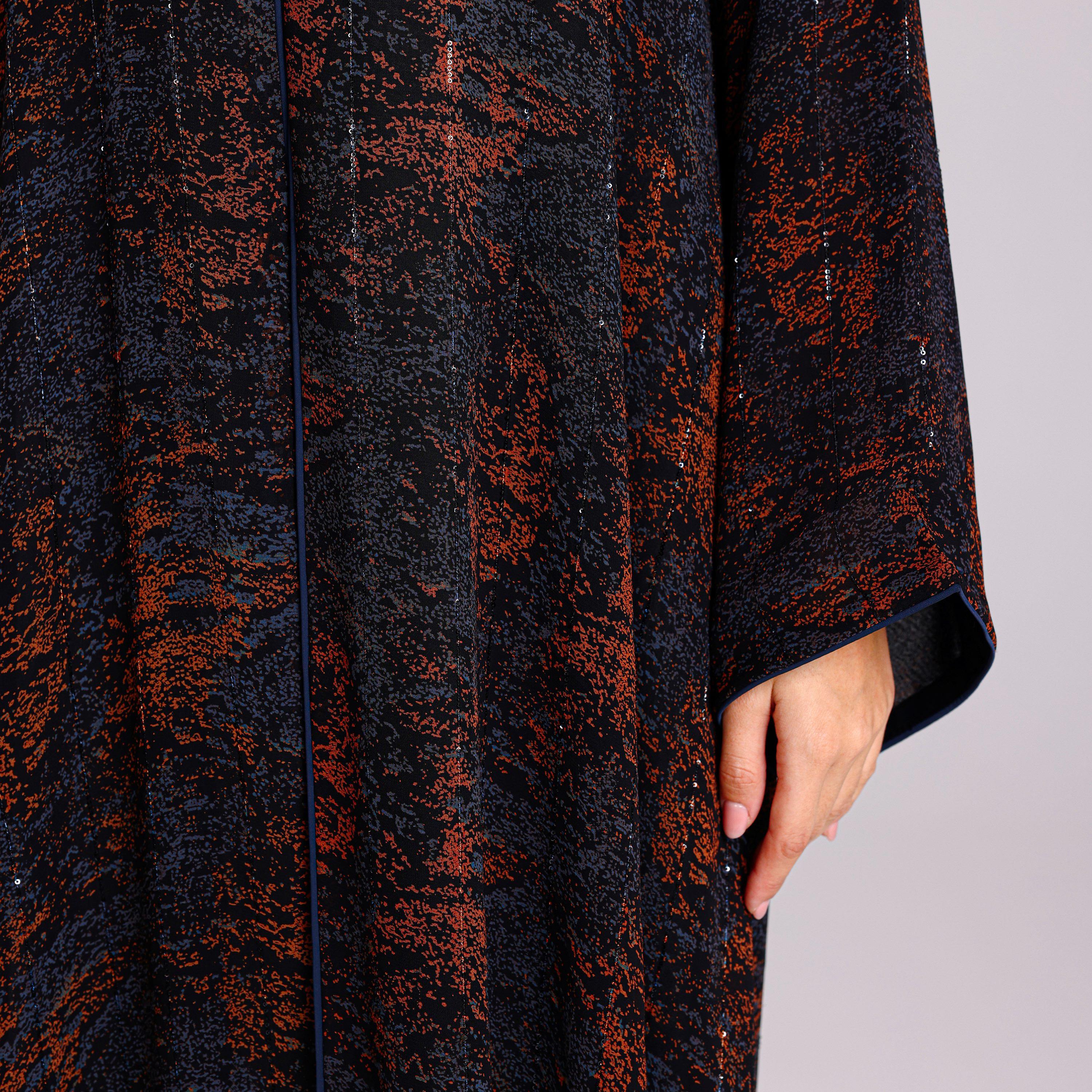 IKKXA Blue Sequin Stripes Wide Sleeves Chiffon Women's Abaya with Hijab-women-arabicclothing-abayas-image-3