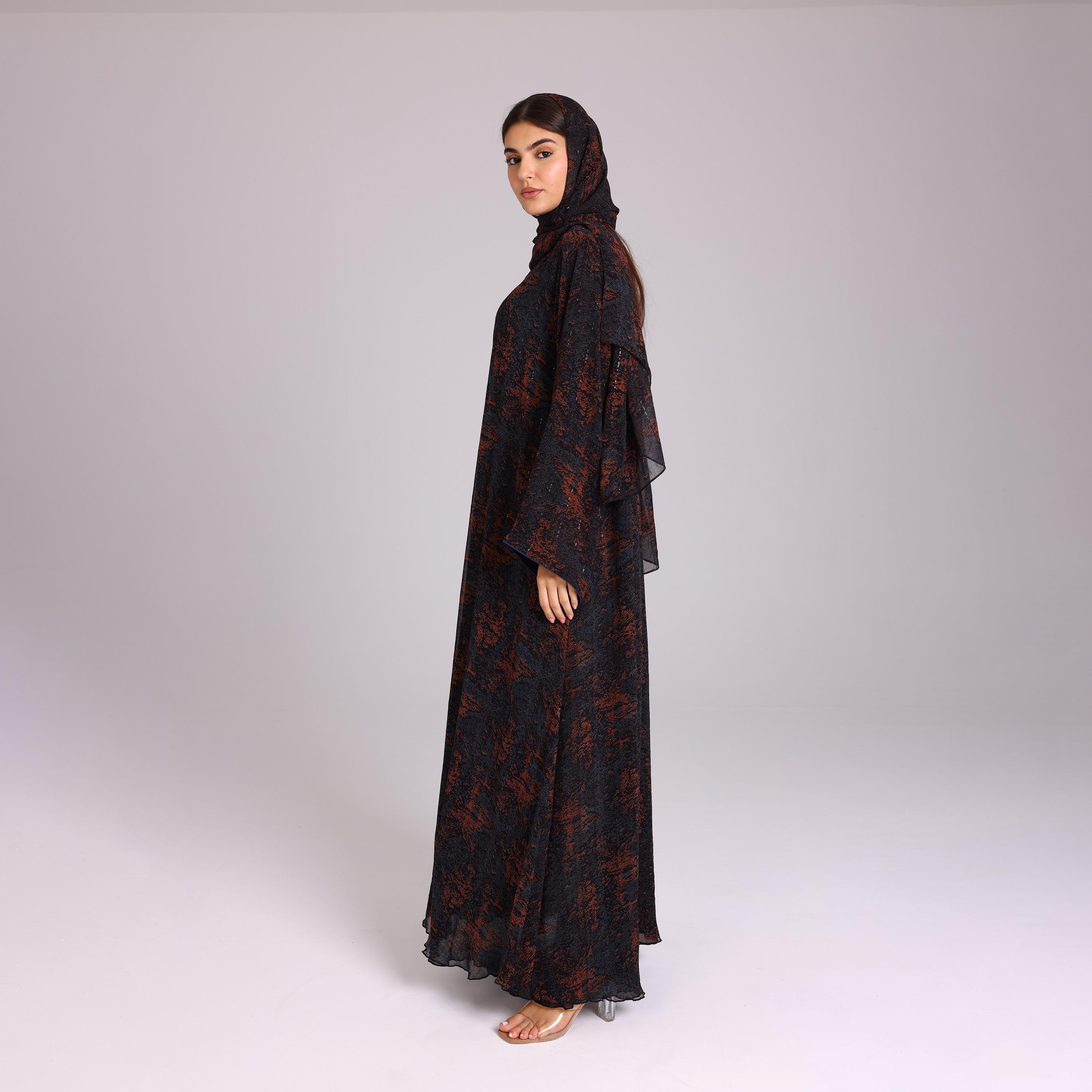 IKKXA Blue Sequin Stripes Wide Sleeves Chiffon Women's Abaya with Hijab-women-arabicclothing-abayas-image-4
