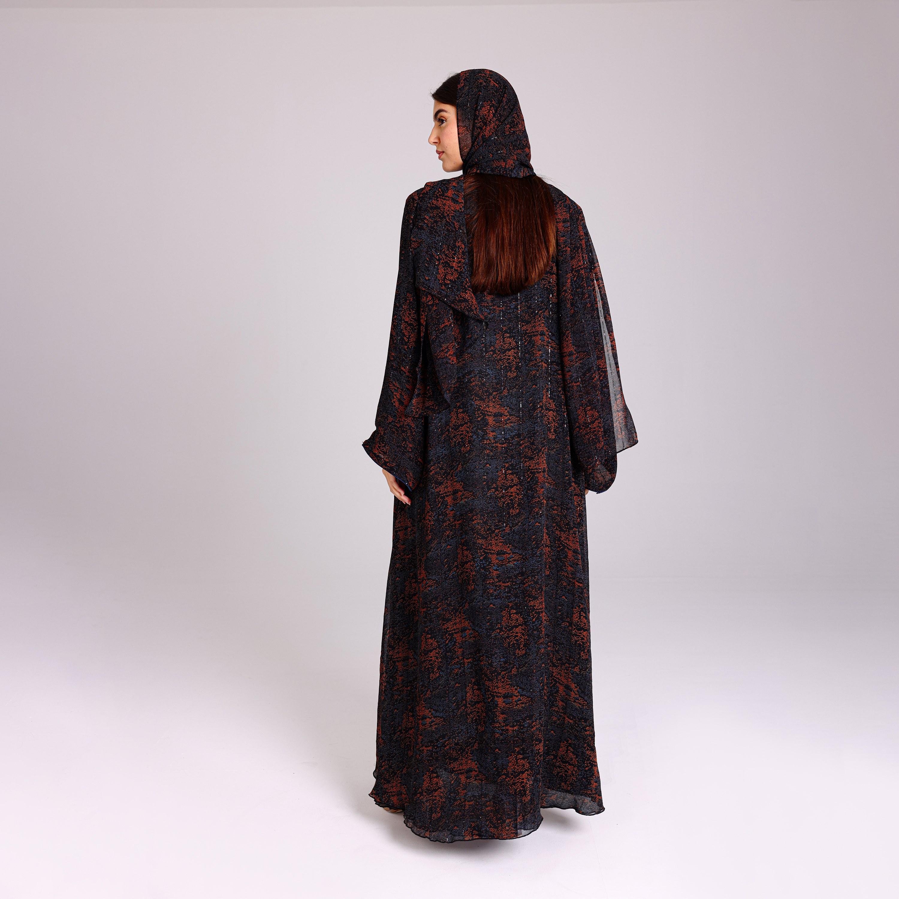 IKKXA Blue Sequin Stripes Wide Sleeves Chiffon Women's Abaya with Hijab-women-arabicclothing-abayas-image-5