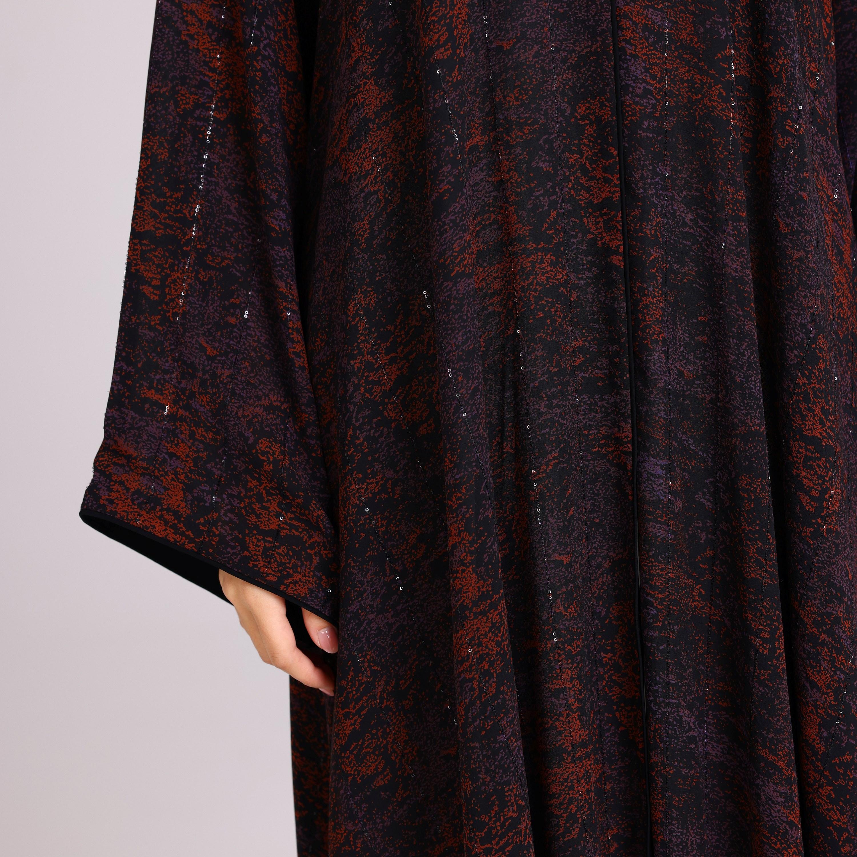 IKKXA Purple Sequin Stripes Wide Sleeves Chiffon Women's Abaya with Hijab-women-arabicclothing-abayas-image-3