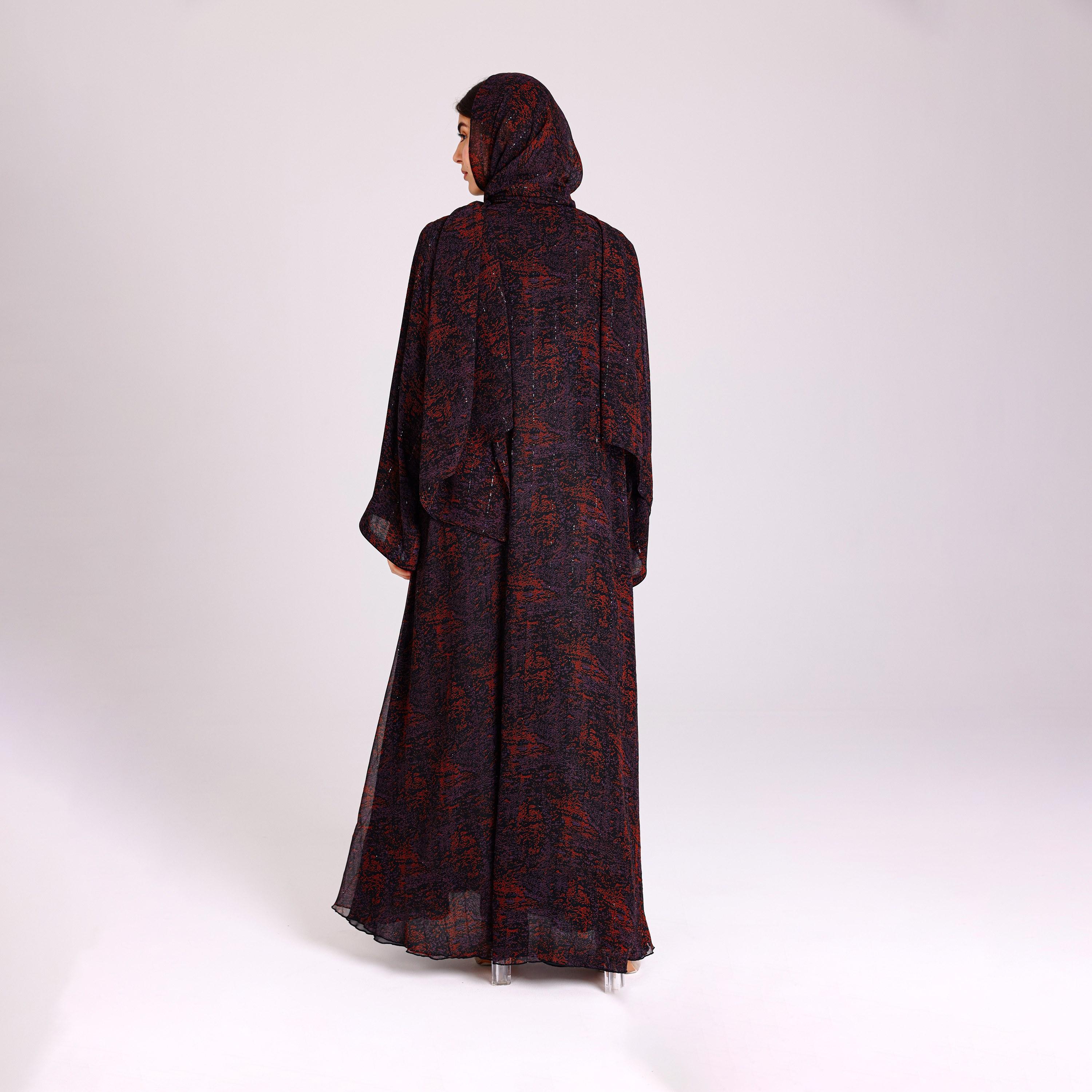 IKKXA Purple Sequin Stripes Wide Sleeves Chiffon Women's Abaya with Hijab-women-arabicclothing-abayas-image-5