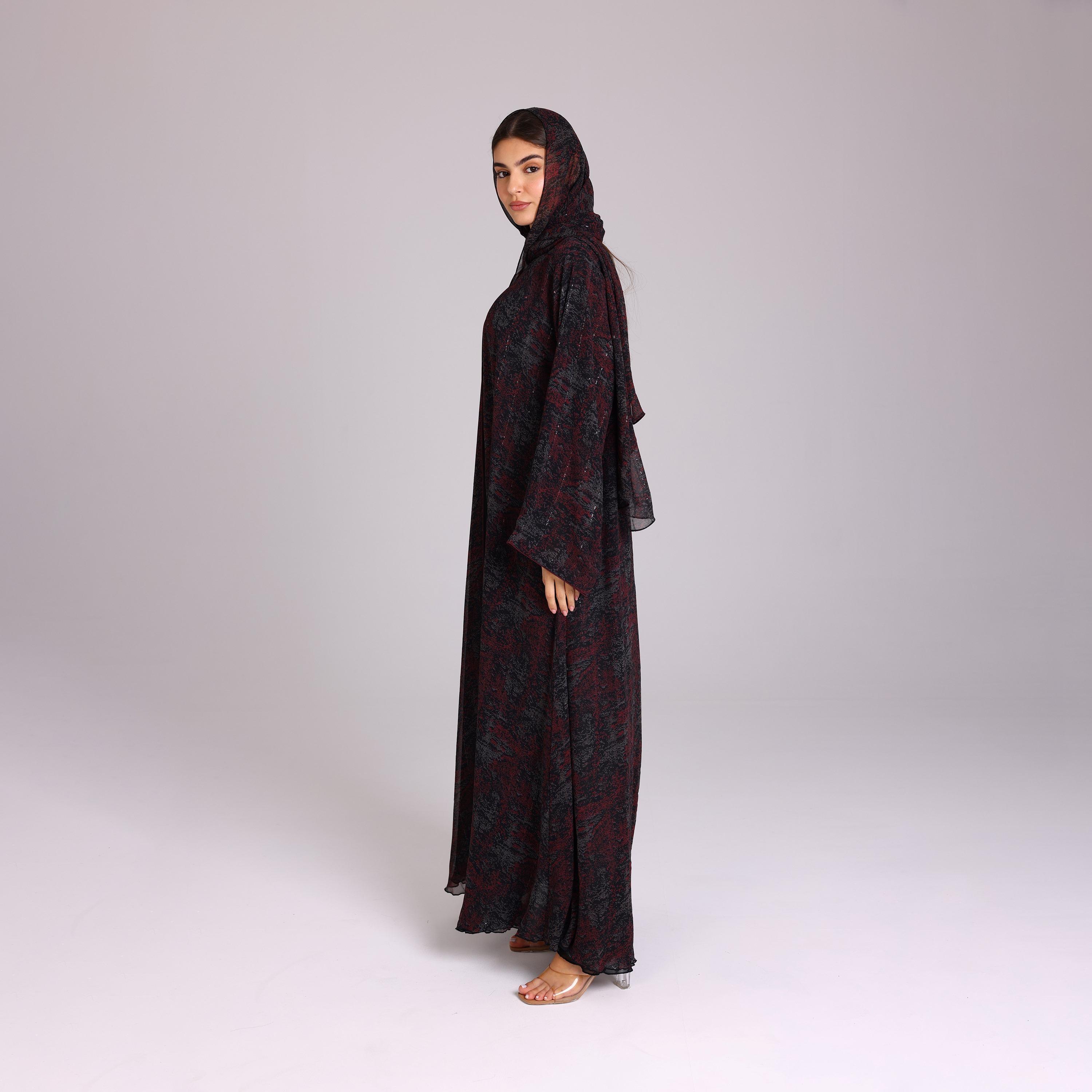 عباية نسائية شيفون بأكمام واسعة بخطوط ترتر رمادية مع حجاب من إككسا.-women-arabicclothing-abayas-image-4