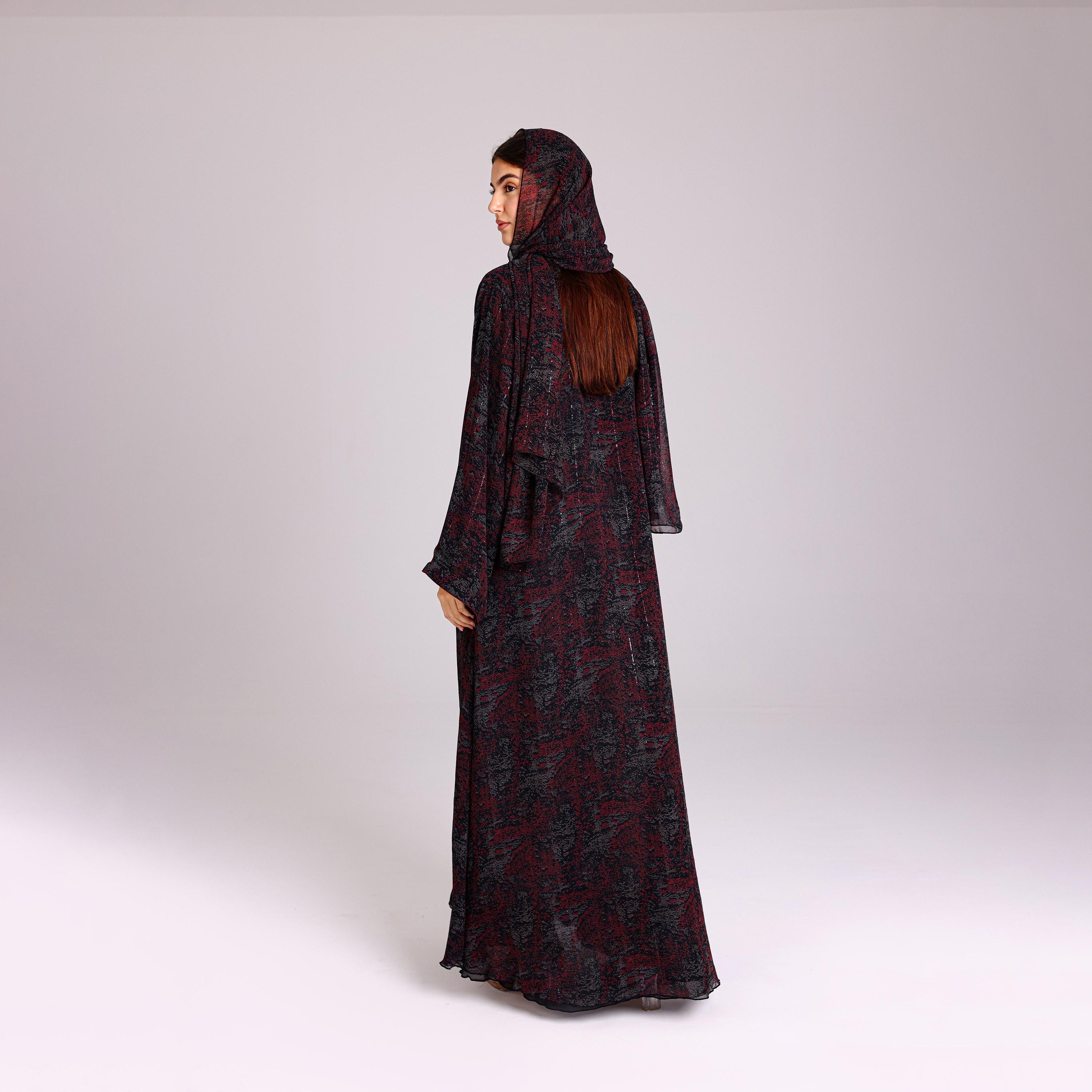 عباية نسائية شيفون بأكمام واسعة بخطوط ترتر رمادية مع حجاب من إككسا.-women-arabicclothing-abayas-image-5