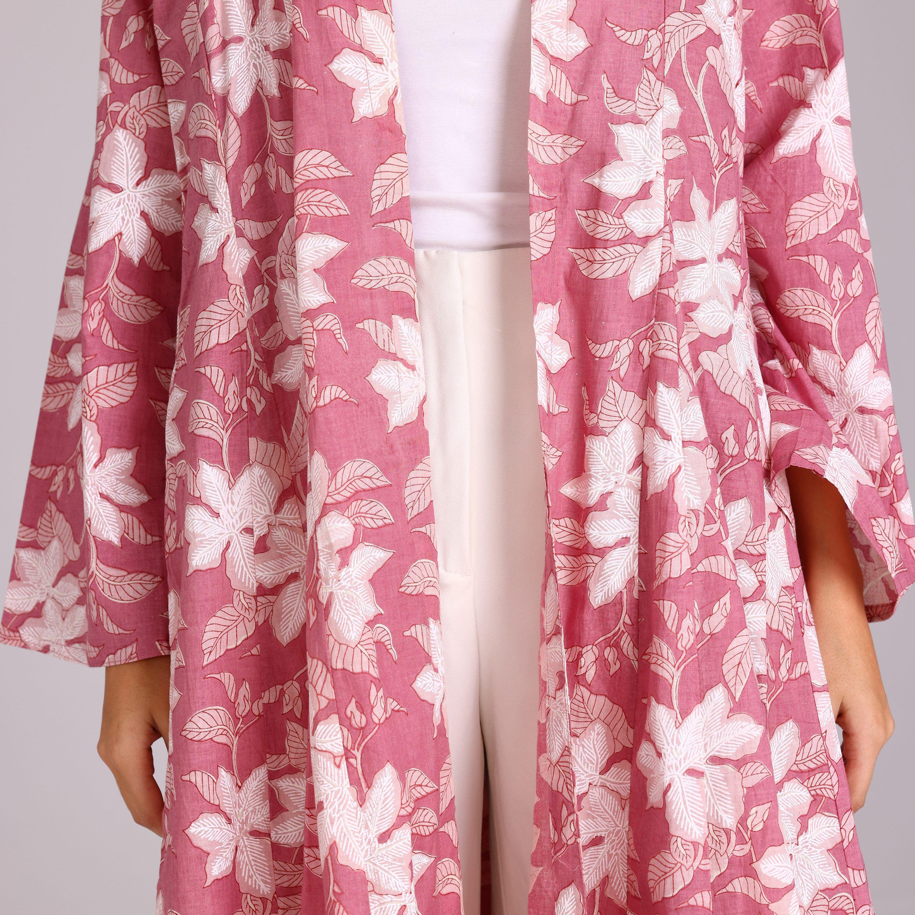 IKKXA Pink Tropical Print Cotton Women's Abaya with Hijab-women-arabicclothing-abayas-image-3