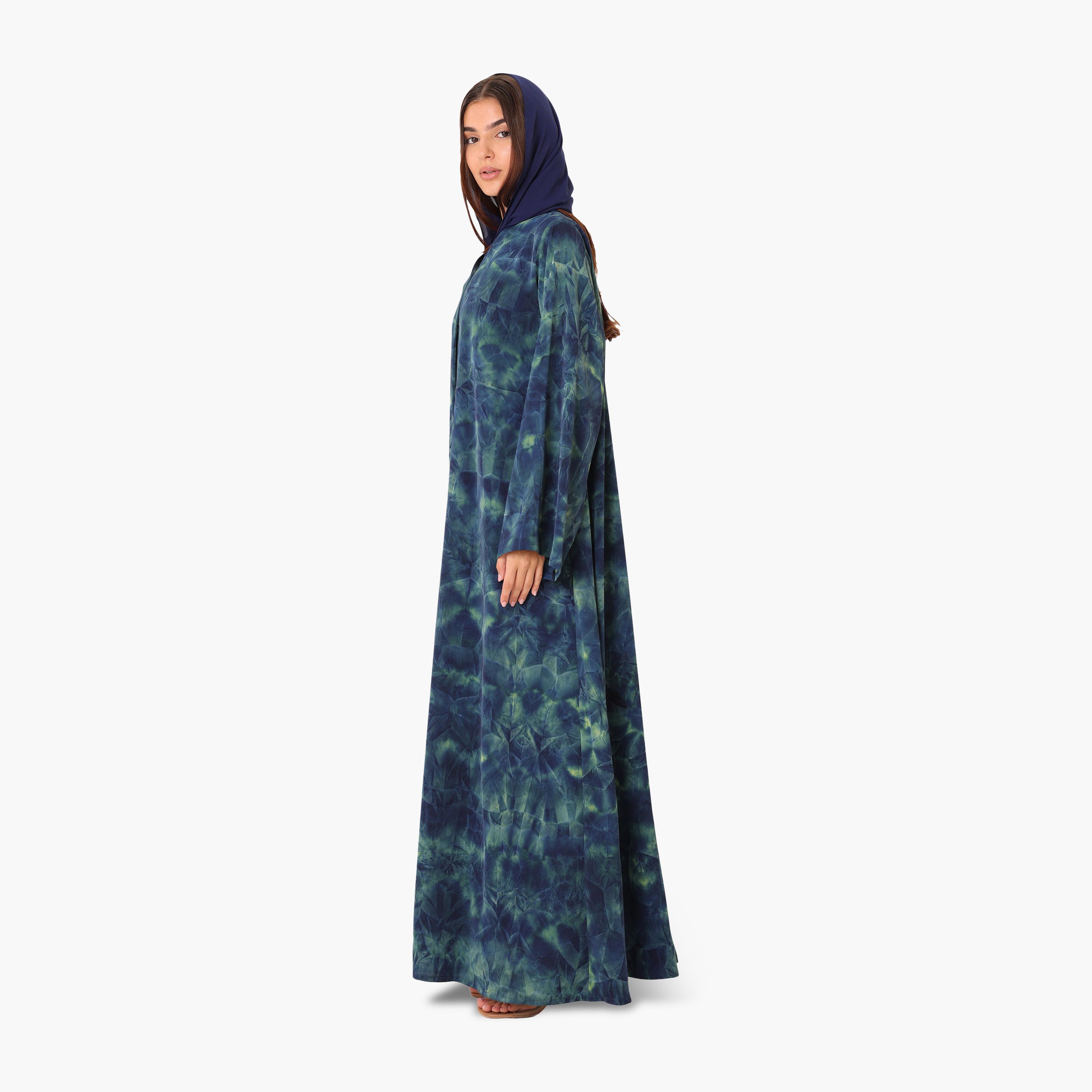 عباية باللون الرمادي بطبعات زهرية مع حجاب للنساء من إيكسا-women-arabicclothing-abayas-image-9
