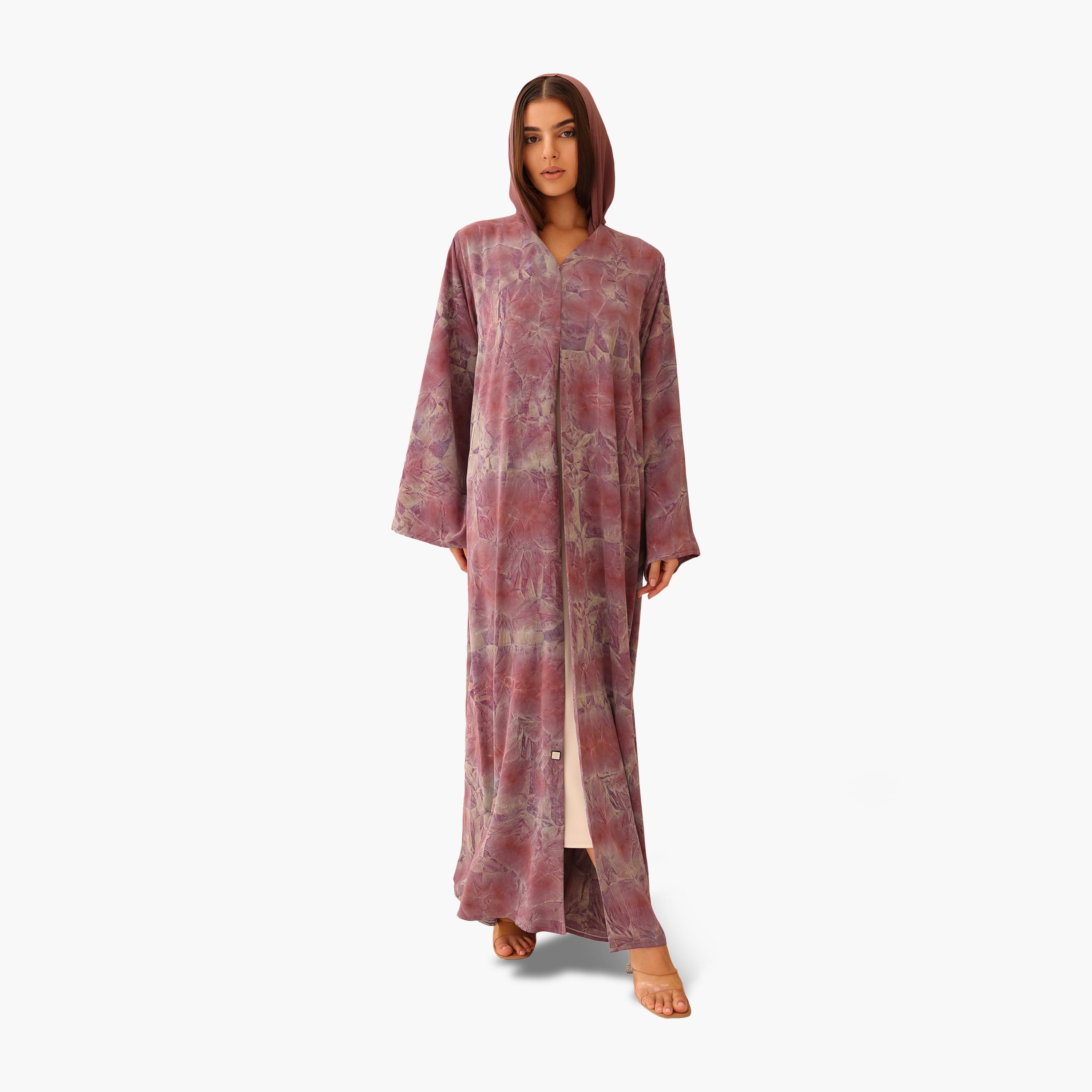 عباية باللون الرمادي بطبعات زهرية مع حجاب للنساء من إيكسا-women-arabicclothing-abayas-image-11