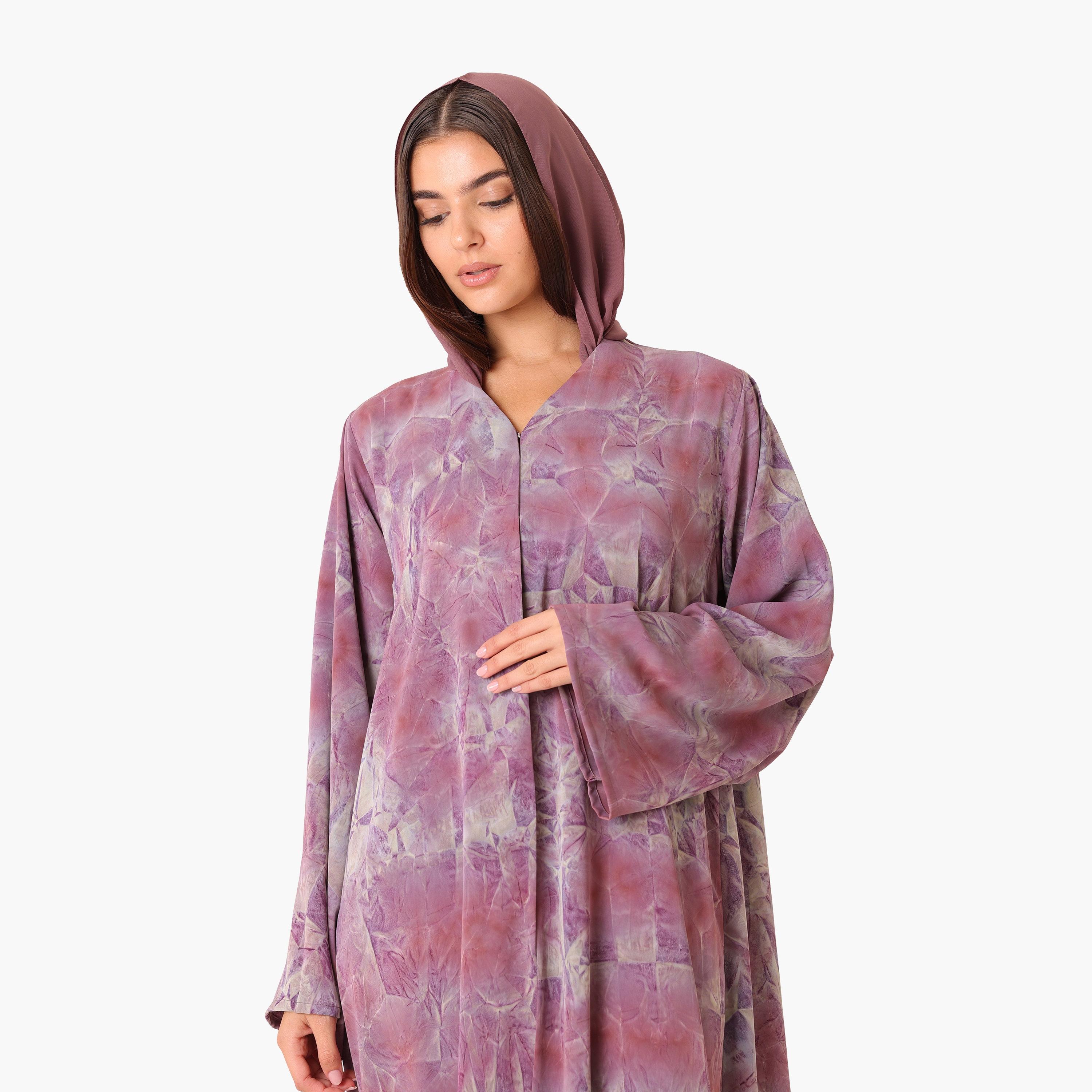 عباية باللون الرمادي بطبعات زهرية مع حجاب للنساء من إيكسا-women-arabicclothing-abayas-image-12