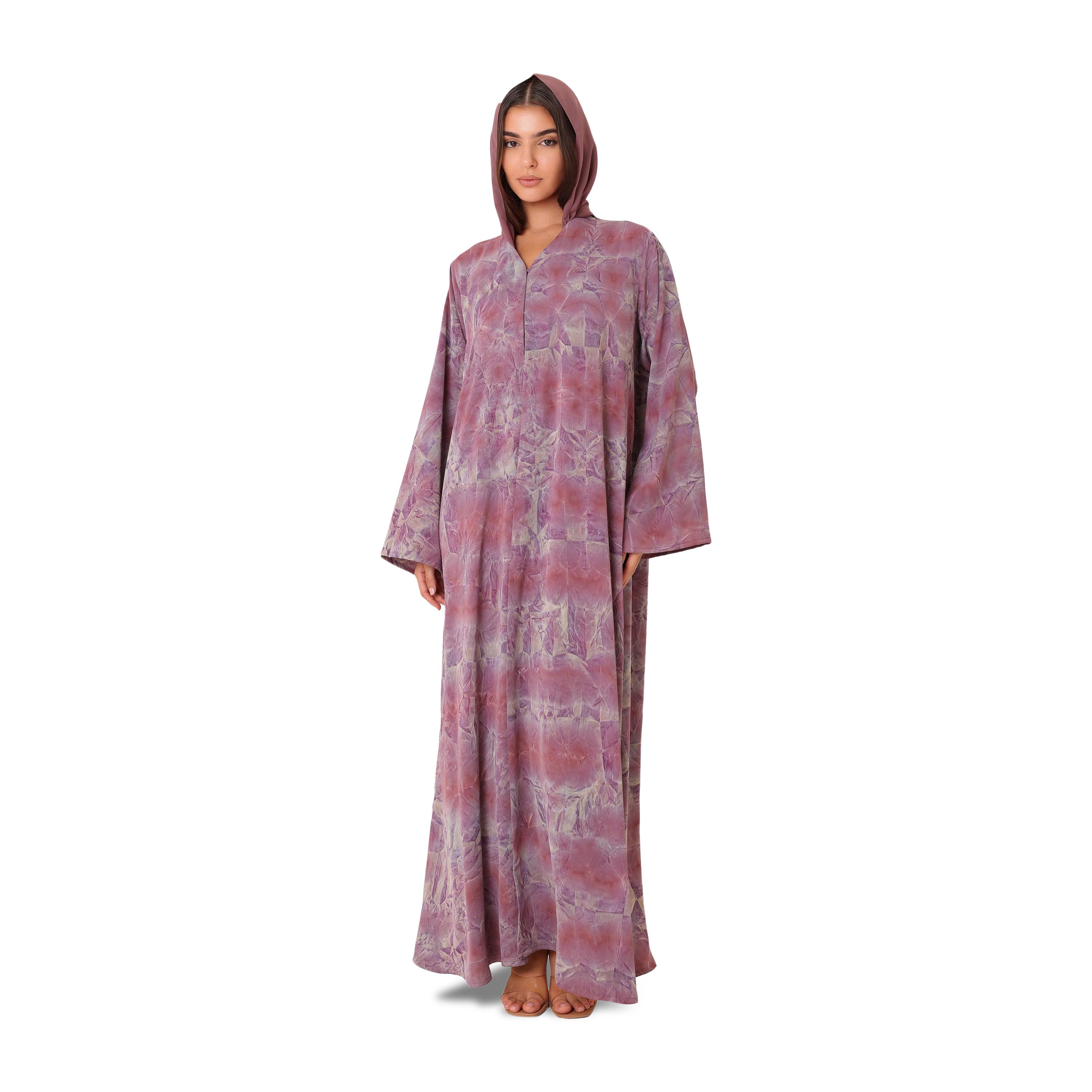 عباية باللون الرمادي بطبعات زهرية مع حجاب للنساء من إيكسا-women-arabicclothing-abayas-image-13