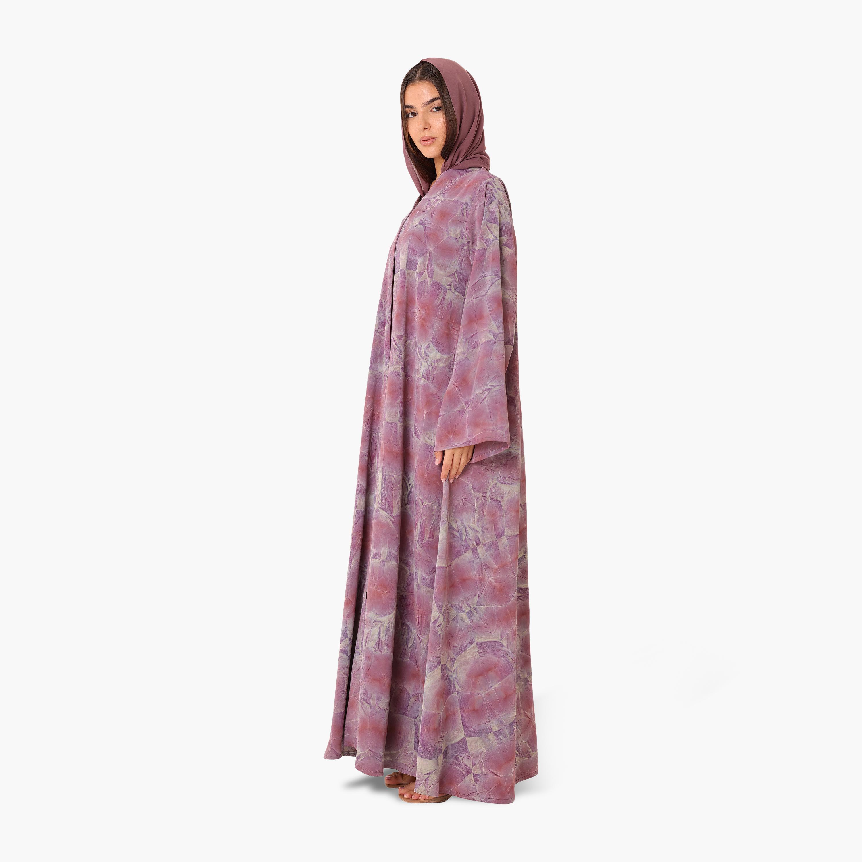 عباية باللون الرمادي بطبعات زهرية مع حجاب للنساء من إيكسا-women-arabicclothing-abayas-image-14