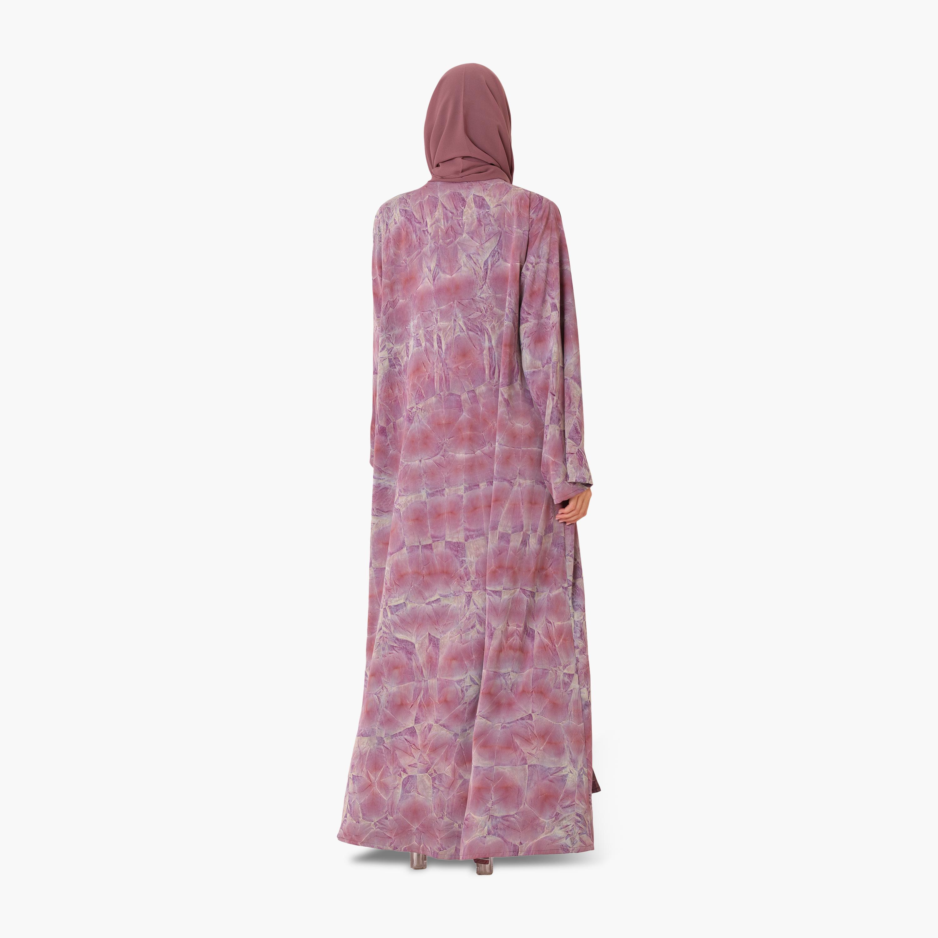 عباية باللون الرمادي بطبعات زهرية مع حجاب للنساء من إيكسا-women-arabicclothing-abayas-image-15
