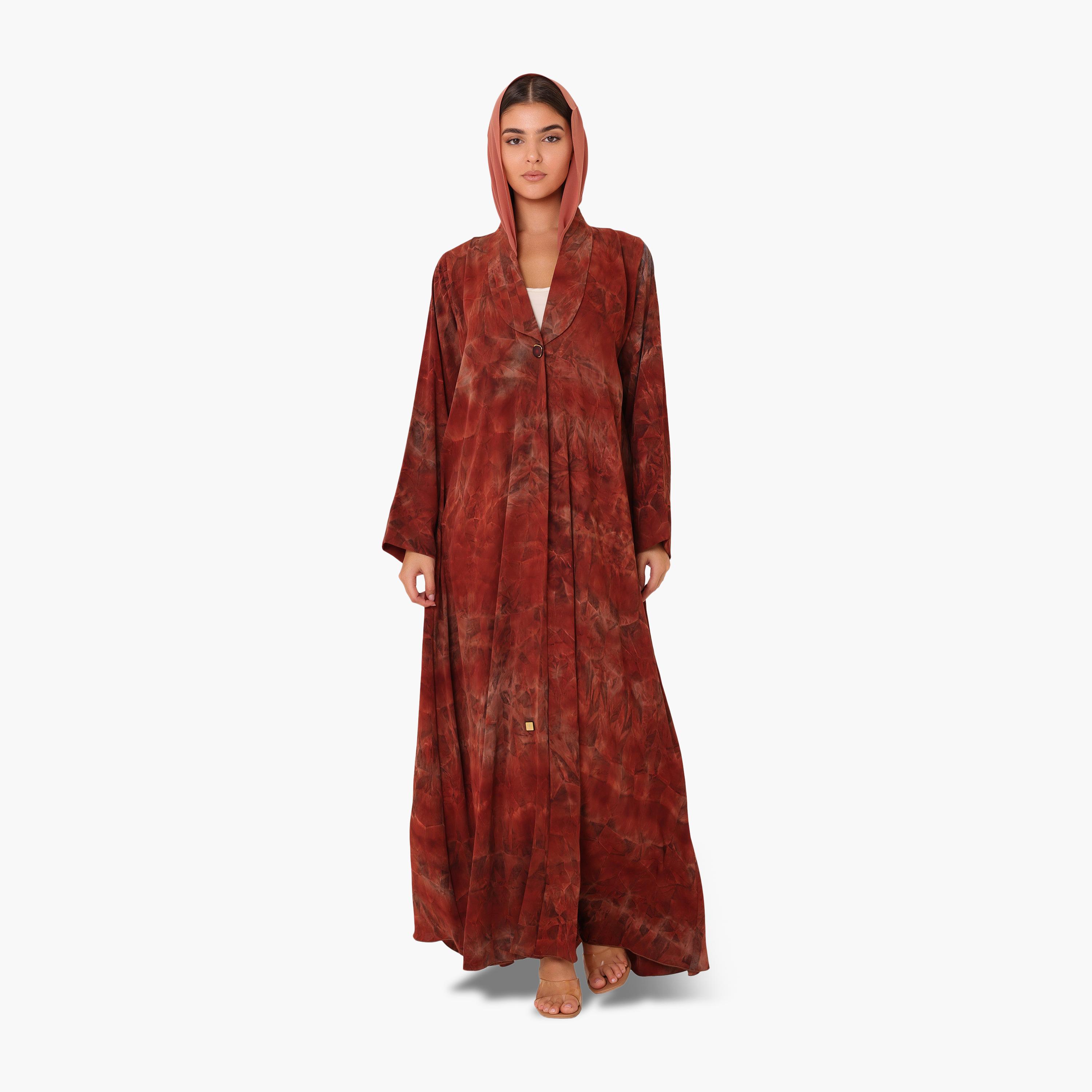 IKKXA Orange Tie-Dye Lapel Collar Women's Abaya with Hijab-women-arabicclothing-abayas-image-1