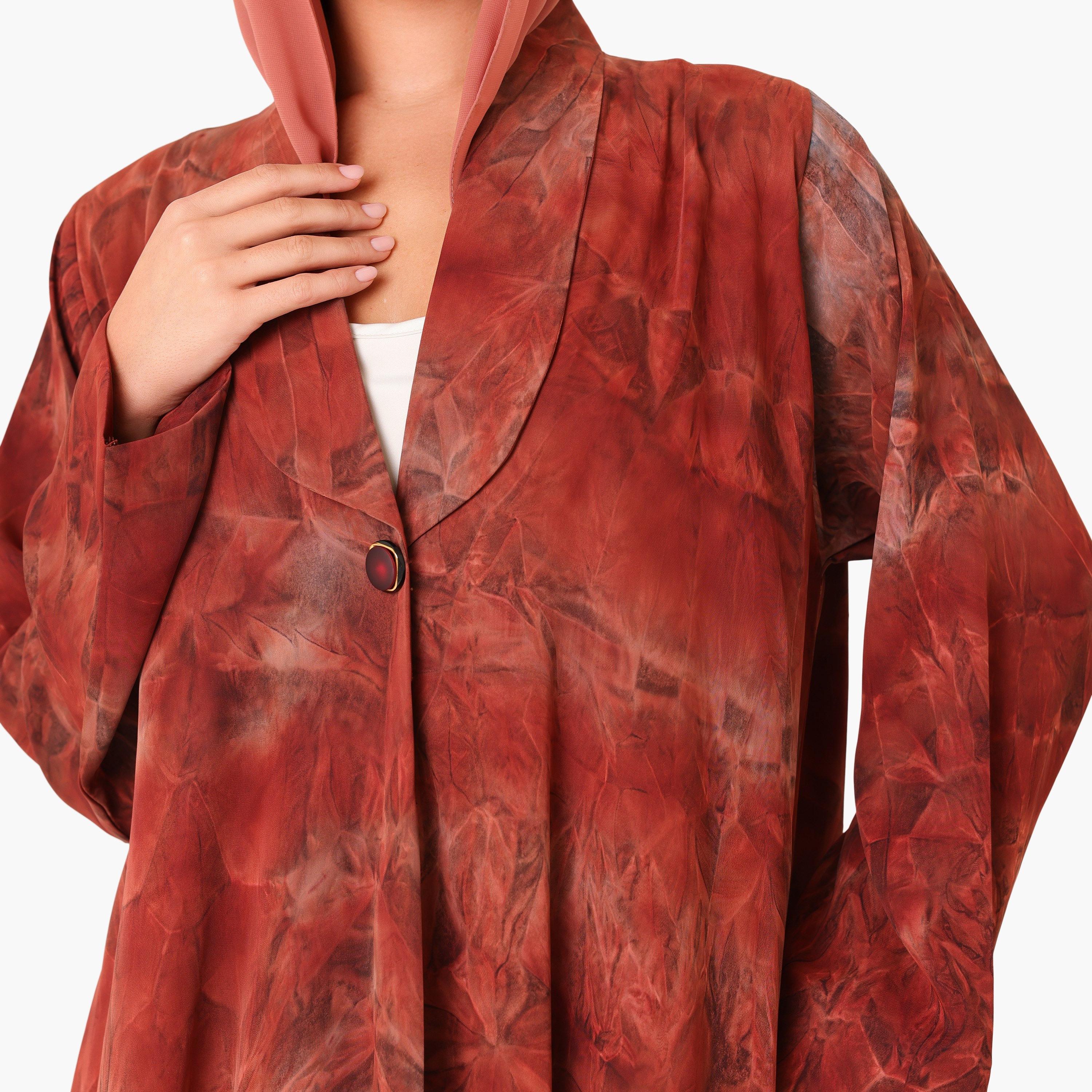 IKKXA Orange Tie-Dye Lapel Collar Women's Abaya with Hijab-women-arabicclothing-abayas-image-2