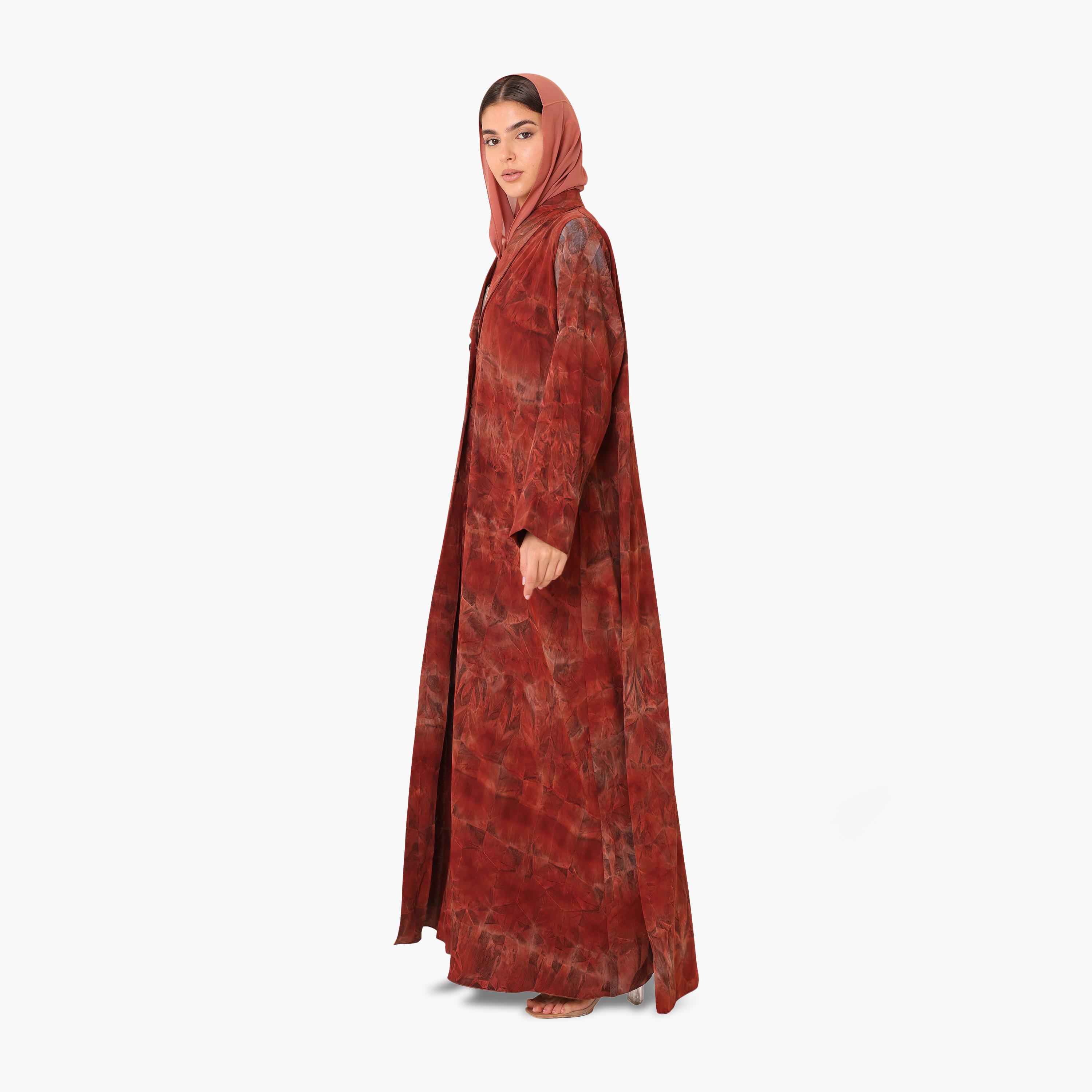 IKKXA Orange Tie-Dye Lapel Collar Women's Abaya with Hijab-women-arabicclothing-abayas-image-4