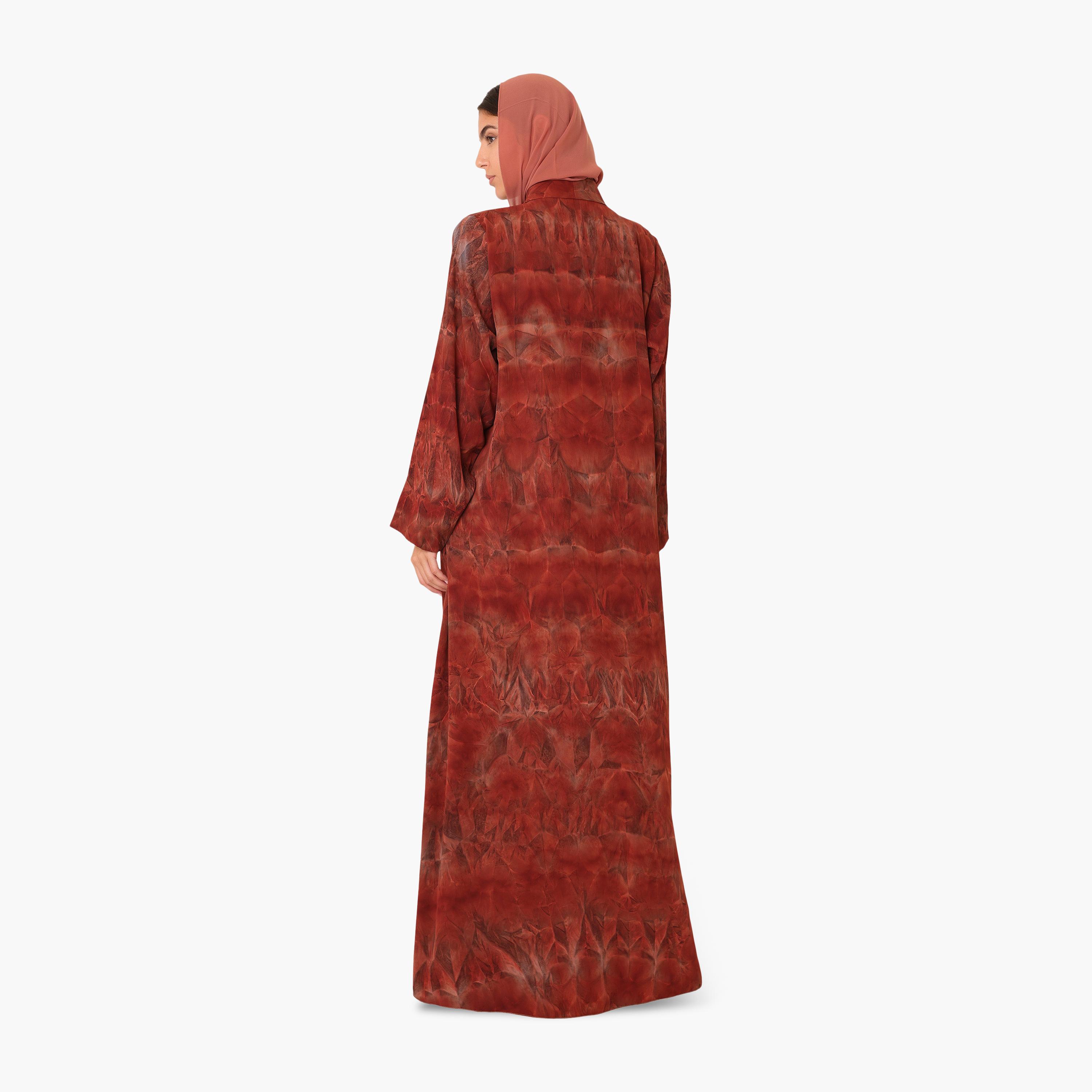 IKKXA Orange Tie-Dye Lapel Collar Women's Abaya with Hijab-women-arabicclothing-abayas-image-5