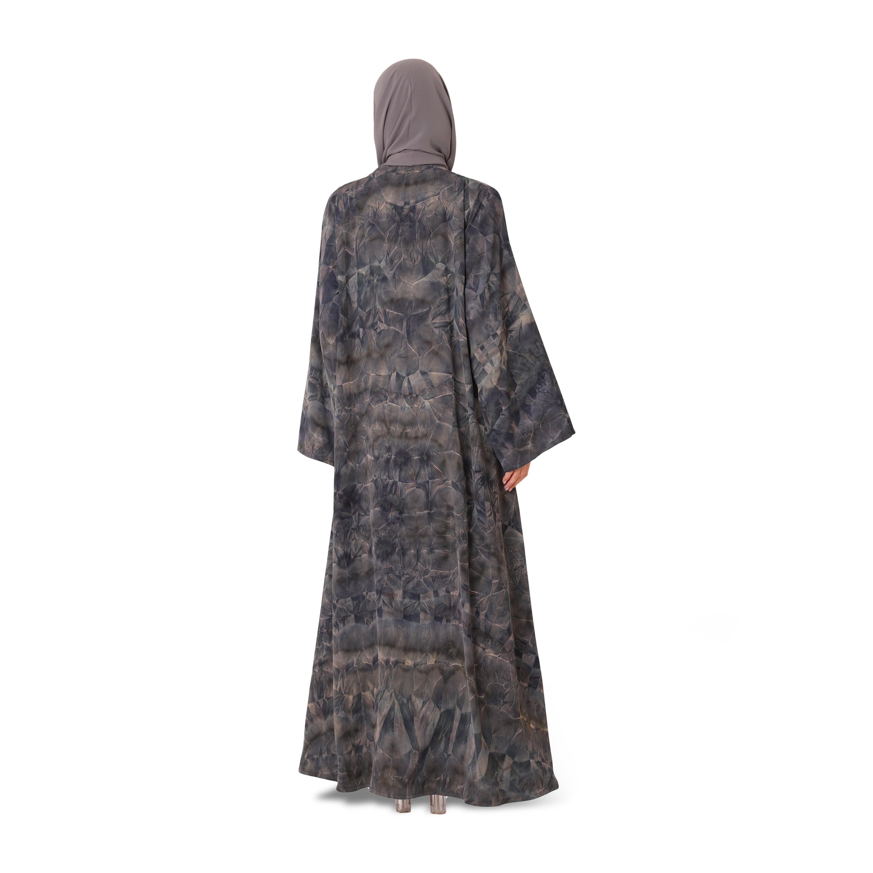 عباية نسائية رمادية تاي-داي بياقة طية صدر السترة مع حجاب من إككسا-women-arabicclothing-abayas-image-5