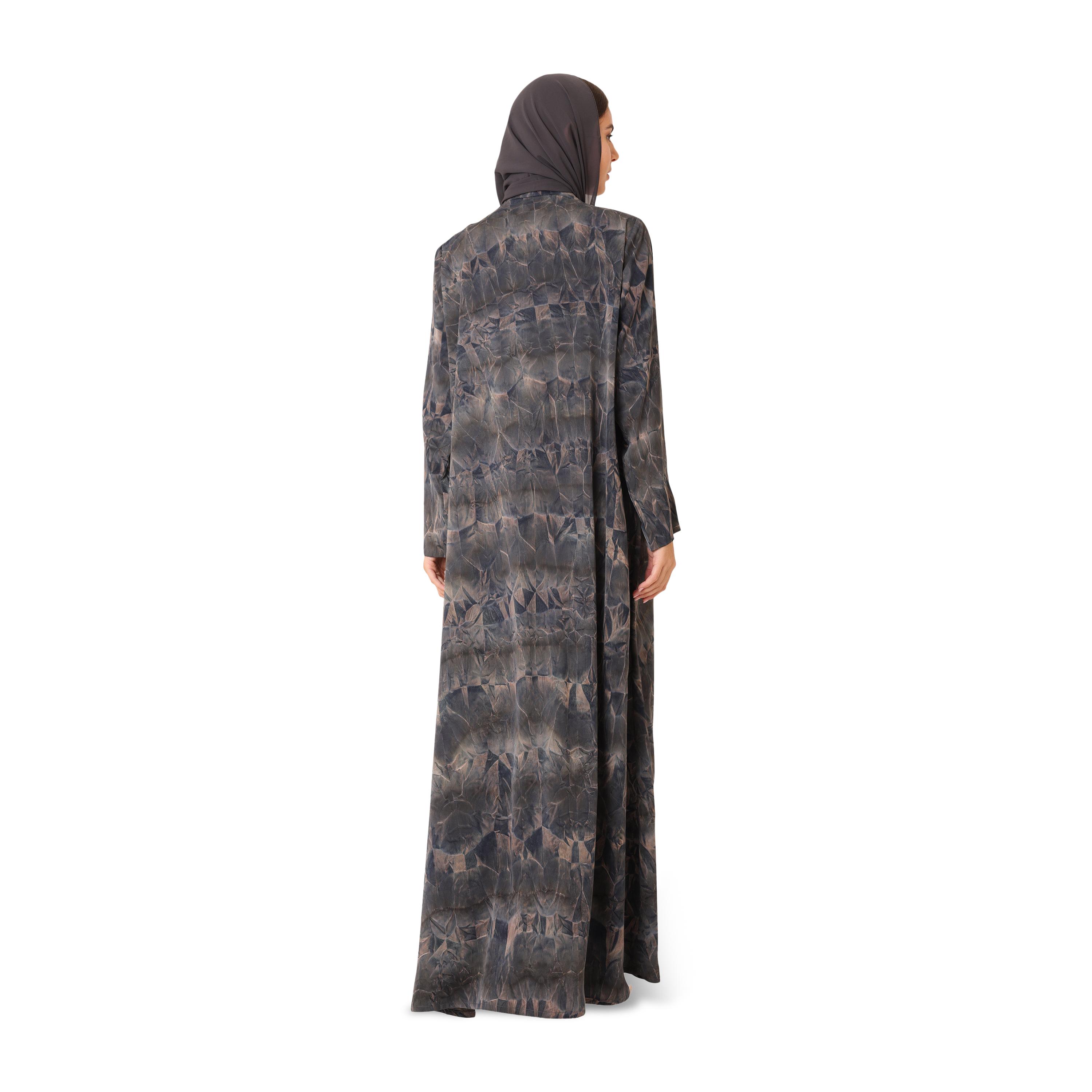عباية نسائية رمادية تاي-داي بياقة طية صدر السترة مع حجاب من إككسا-women-arabicclothing-abayas-image-5