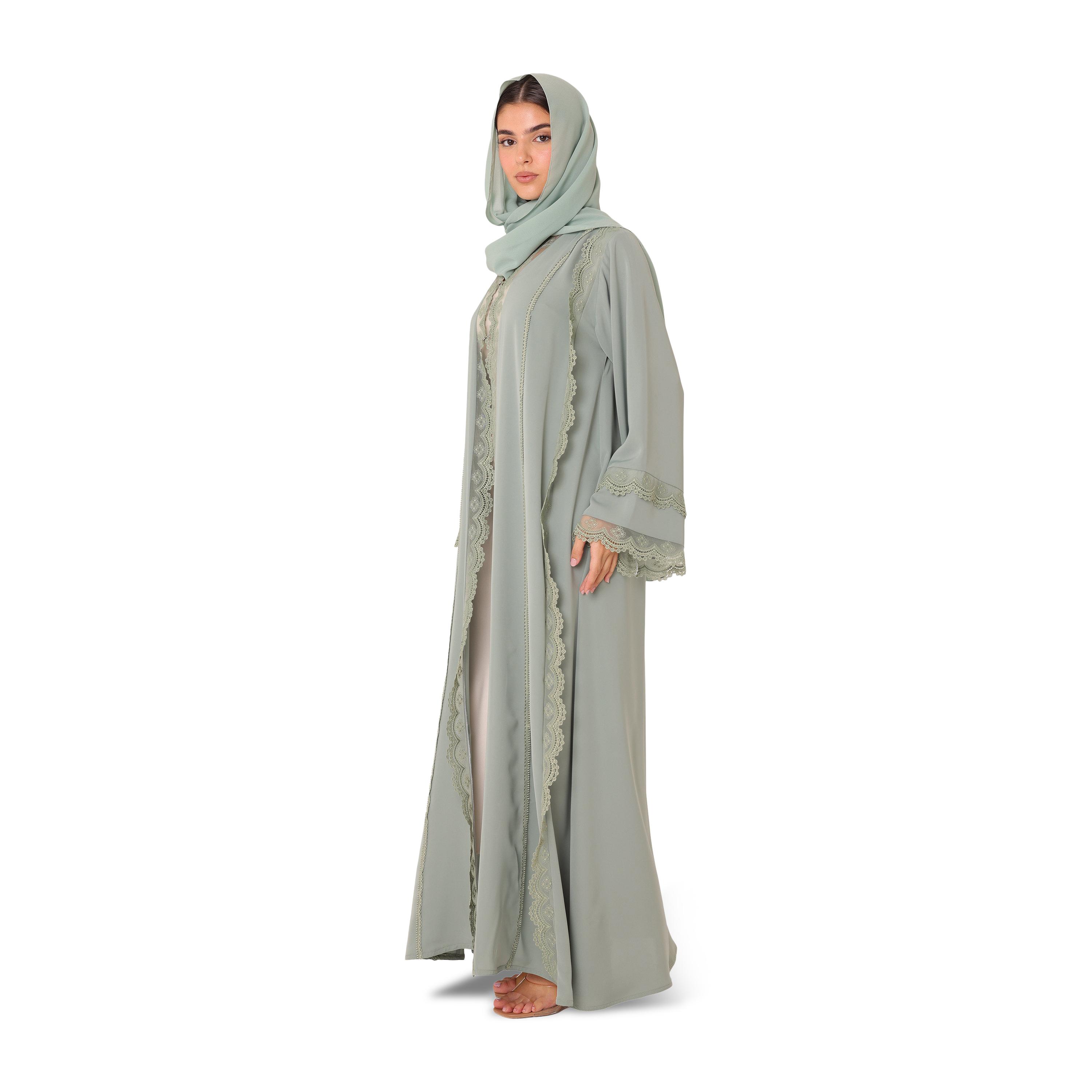 IKKXA Scalloped Lace Trim Flared Sleeves Nida Women's Evening Abaya with Hijab-women-arabicclothing-abayas-image-3