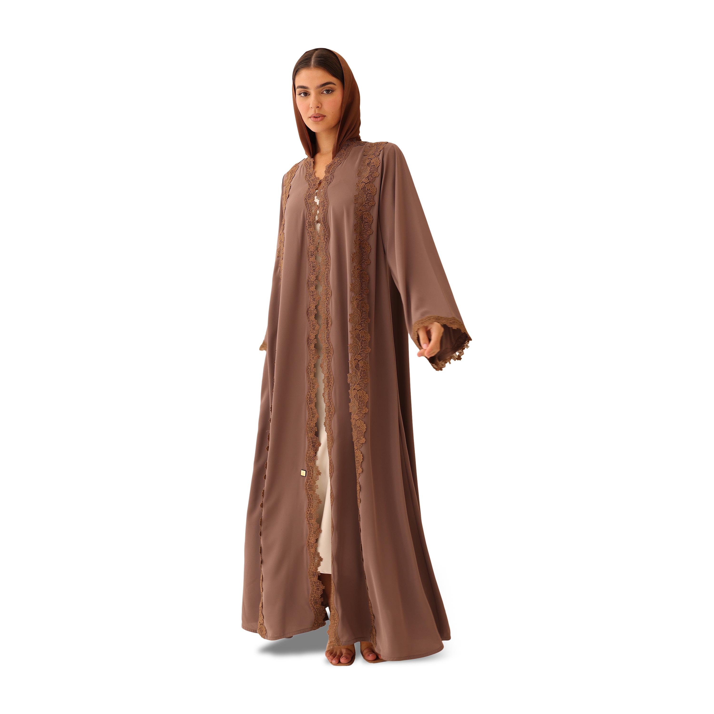 عباية نسائية نيدا مسائية مع حجاب مزينة بدانتيل مزهر وأكمام واسعة مع حجاب من إككسا-women-arabicclothing-abayas-image-4