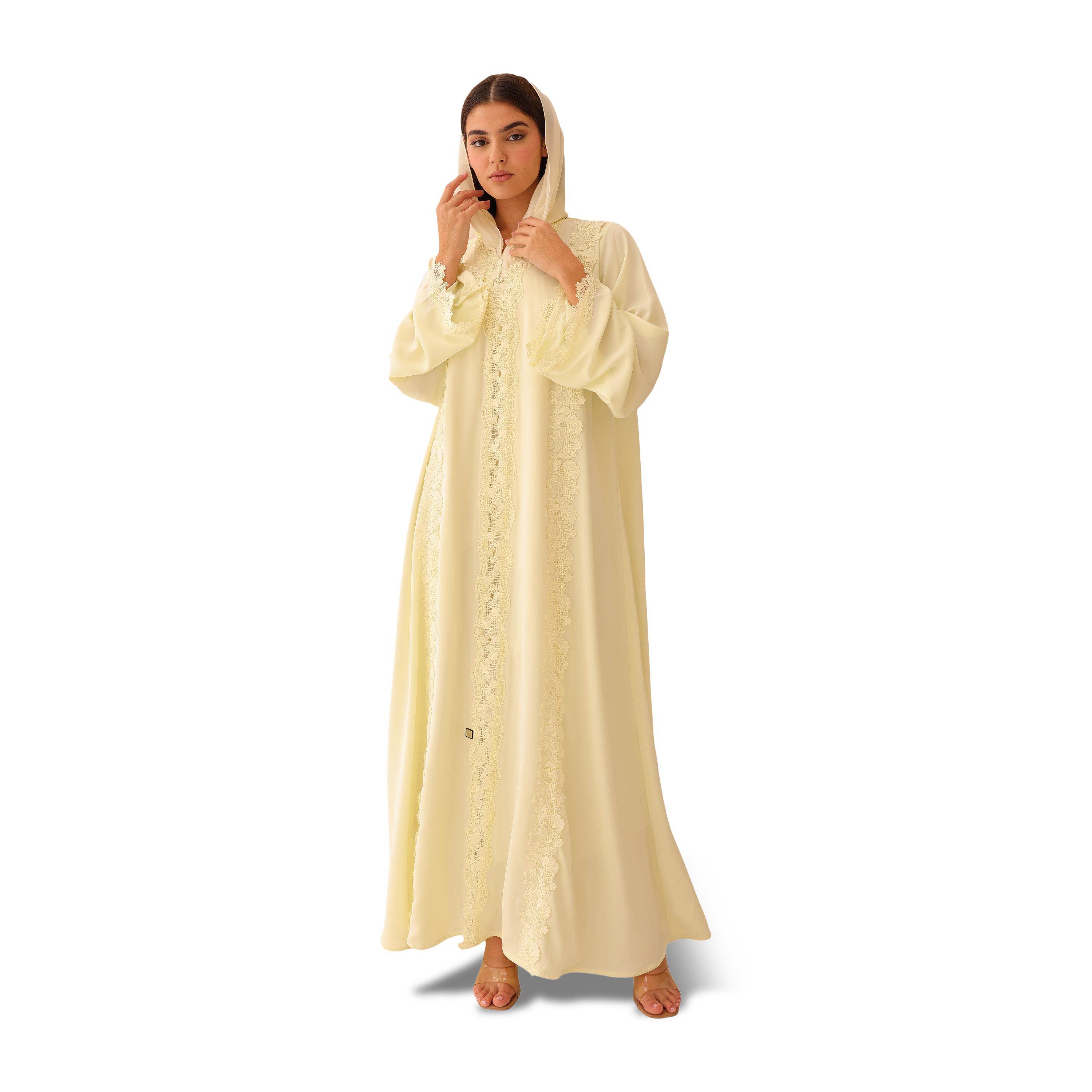 عباية نسائية نيدا مسائية مع حجاب مزينة بدانتيل مزهر وأكمام واسعة مع حجاب من إككسا-women-arabicclothing-abayas-image-1
