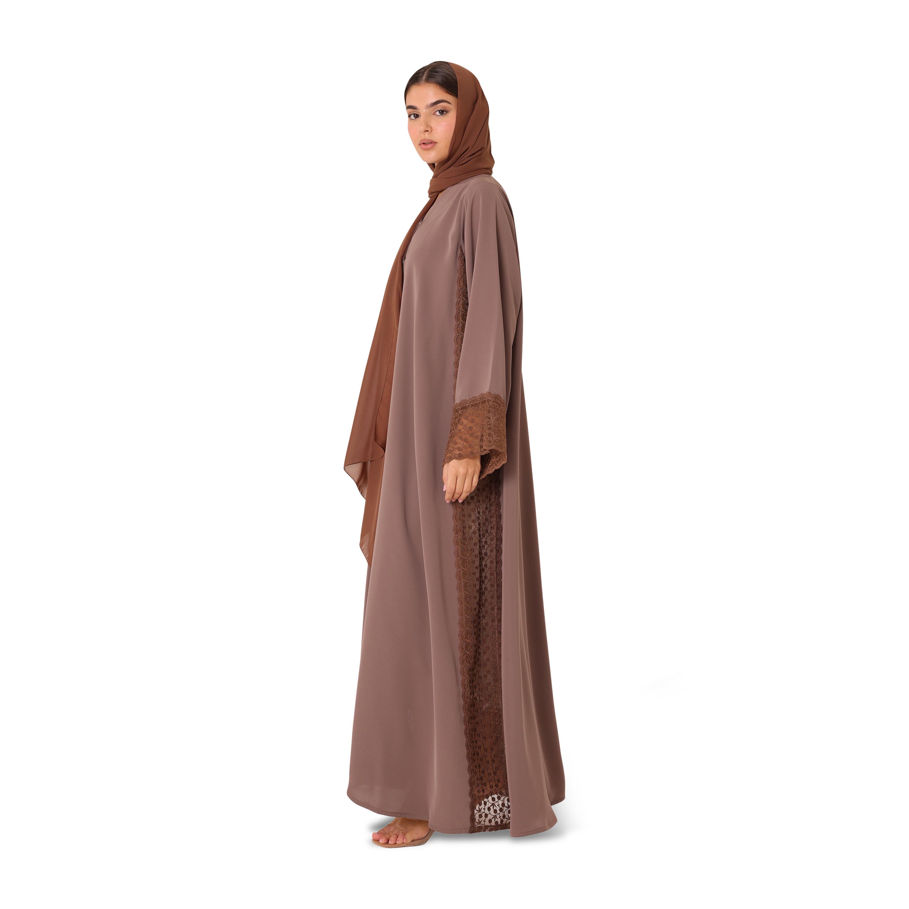IKKXA Embroidered Lace Trim Flared Sleeves Nida Women's Evening Abaya with Hijab-women-arabicclothing-abayas-image-5