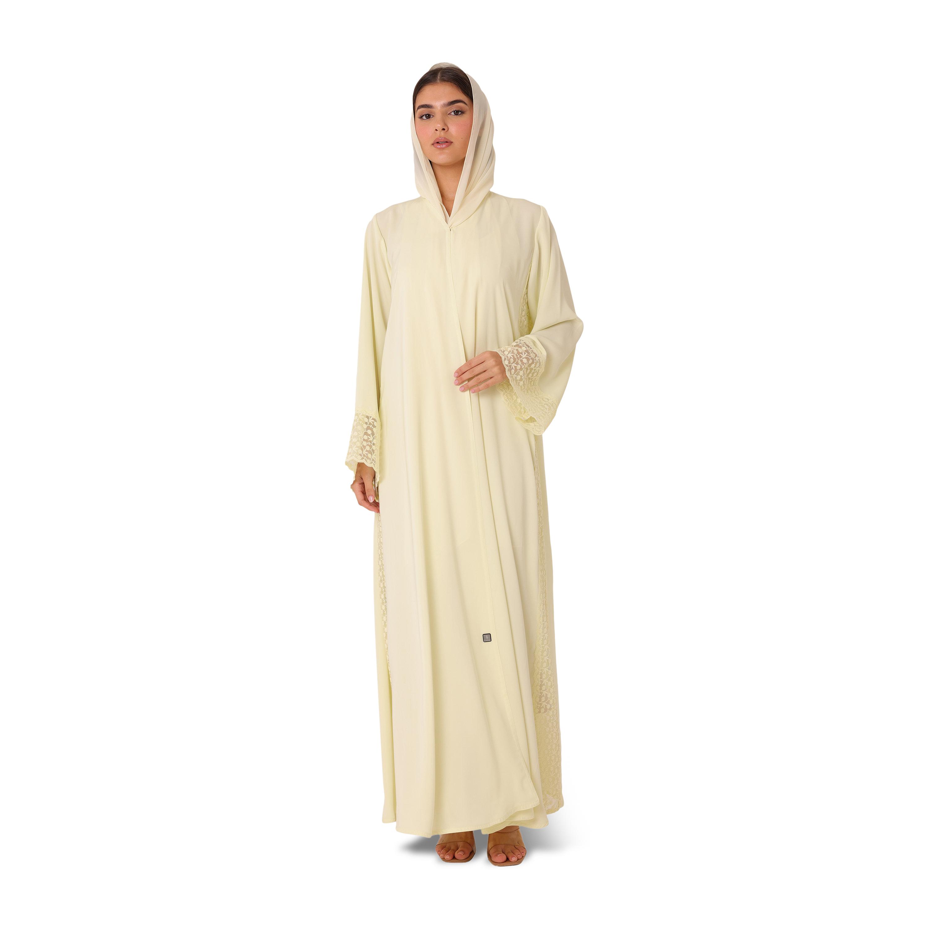 IKKXA Embroidered Lace Trim Flared Sleeves Nida Women's Evening Abaya with Hijab-women-arabicclothing-abayas-image-1