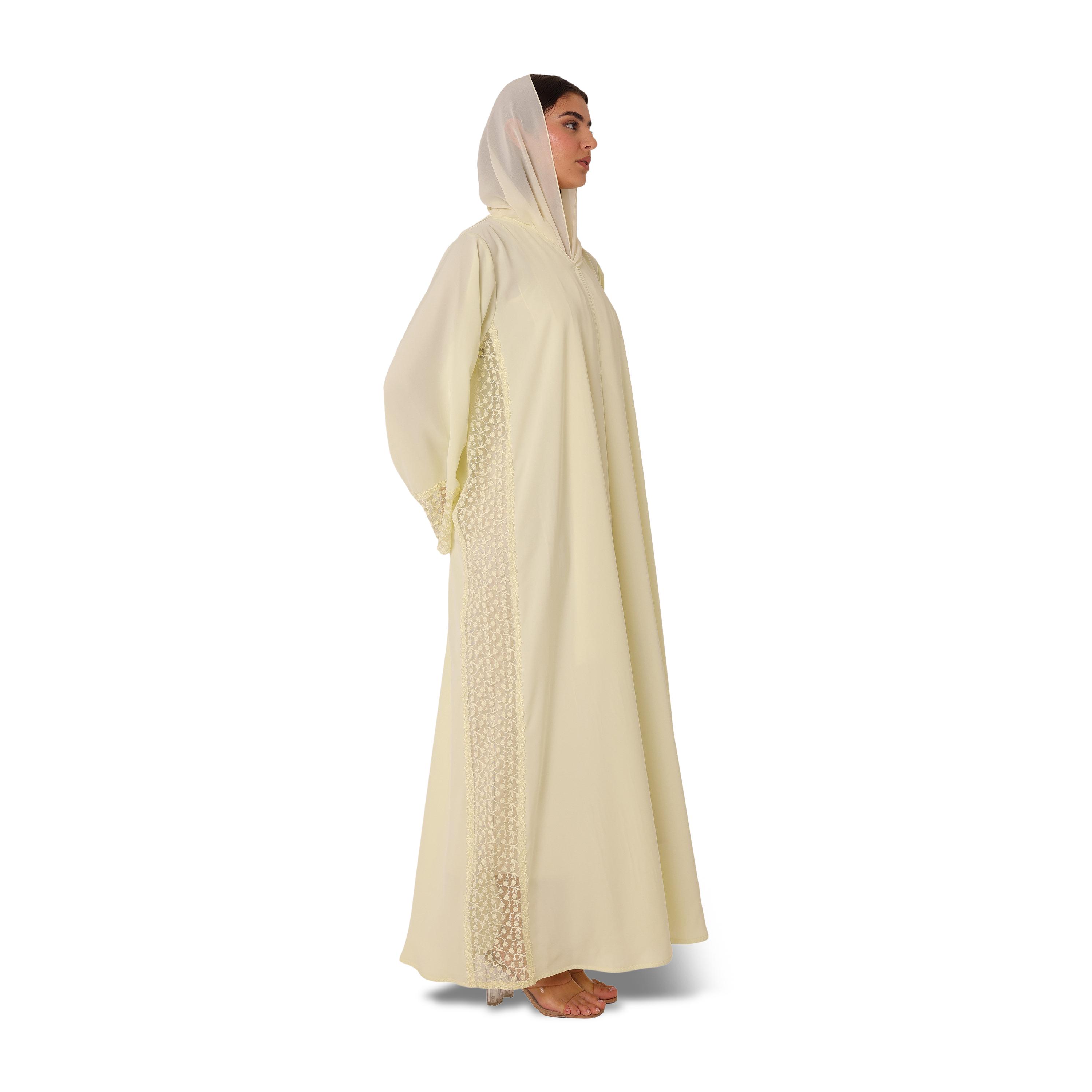 IKKXA Embroidered Lace Trim Flared Sleeves Nida Women's Evening Abaya with Hijab-women-arabicclothing-abayas-image-4