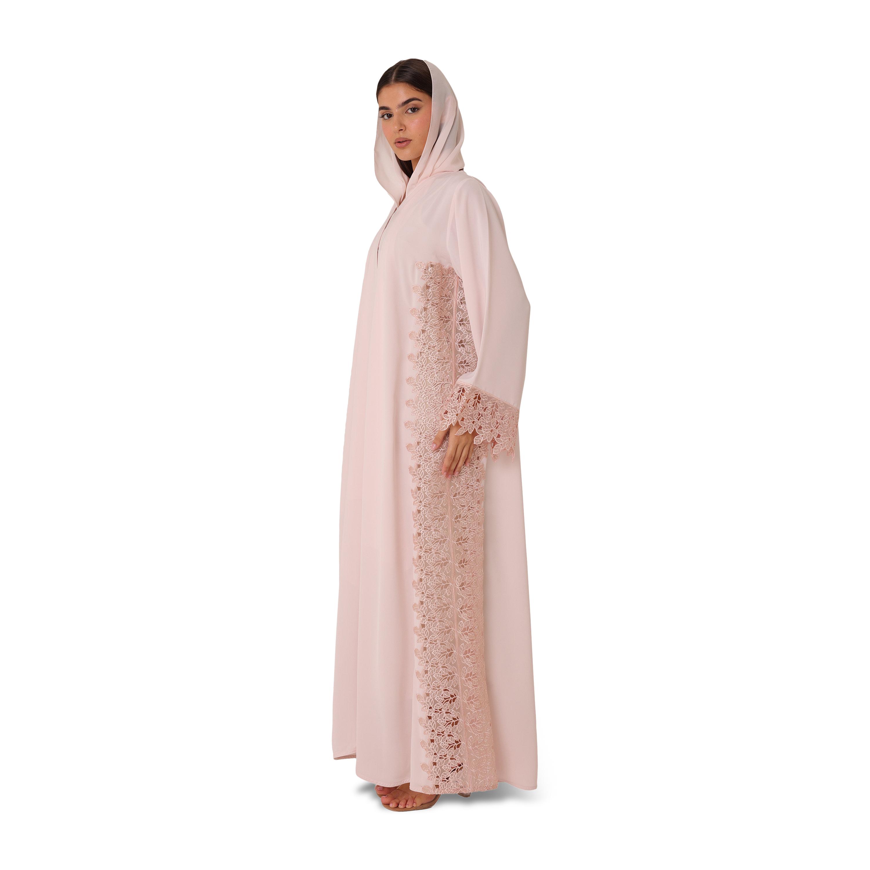 عباية نسائية نيدا مسائية مع حجاب مزينة بدانتيل أصفر وأكمام واسعة مع حجاب من إككسا-women-arabicclothing-abayas-image-4
