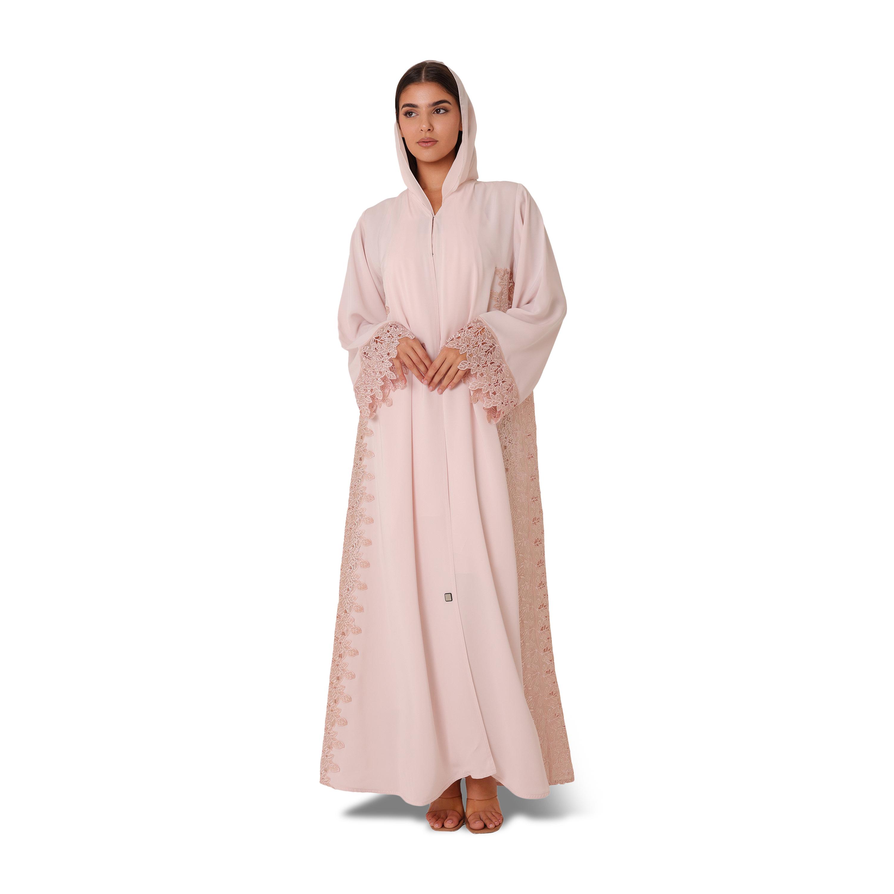 عباية نسائية نيدا مسائية مع حجاب مزينة بدانتيل أصفر وأكمام واسعة مع حجاب من إككسا-women-arabicclothing-abayas-image-5