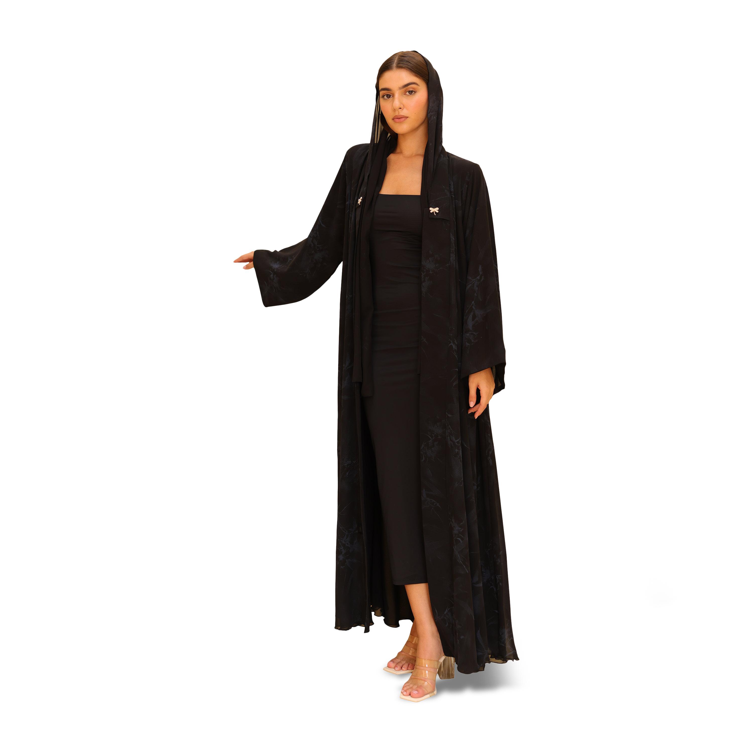 عباية نسائية زرقاء بطبعة زهور بأكمام واسعة من الشيفون مع حجاب من إككسا-women-arabicclothing-abayas-image-3