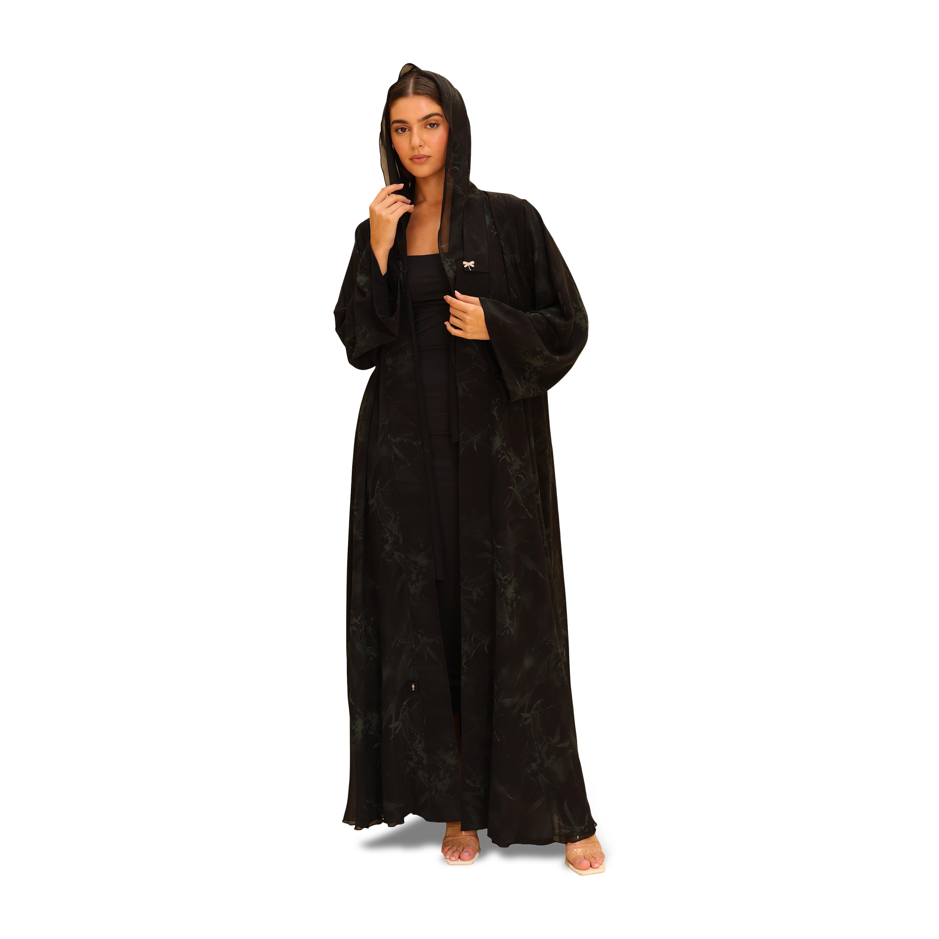 عباية نسائية خضراء بطبعة زهور بأكمام واسعة من الشيفون مع حجاب من إككسا-women-arabicclothing-abayas-image-1