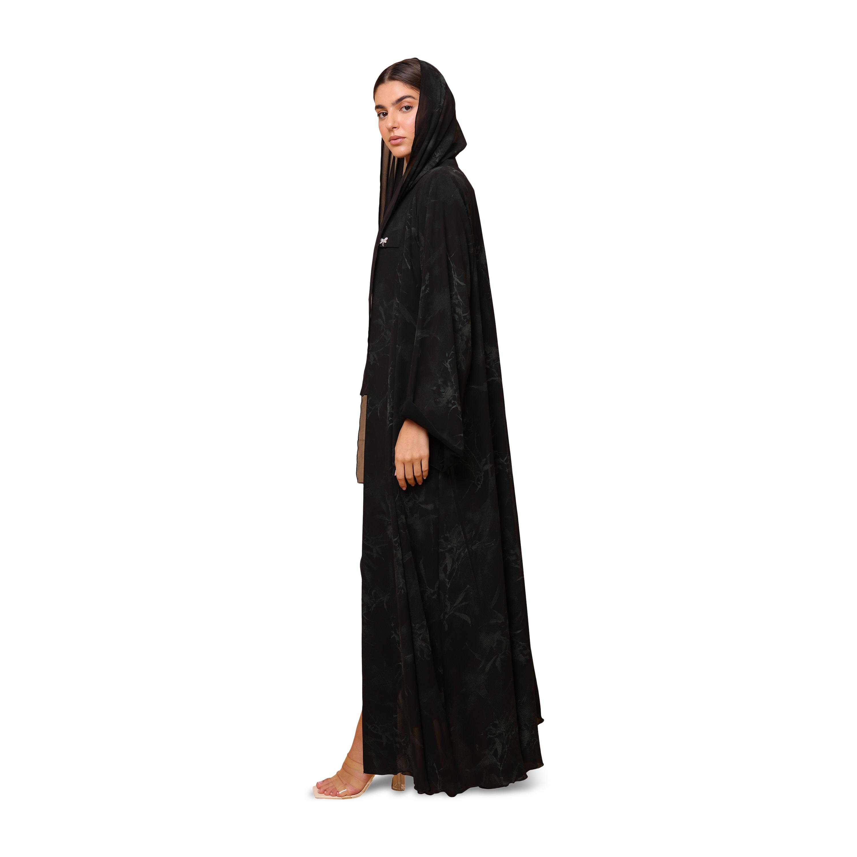 عباية نسائية خضراء بطبعة زهور بأكمام واسعة من الشيفون مع حجاب من إككسا-women-arabicclothing-abayas-image-4