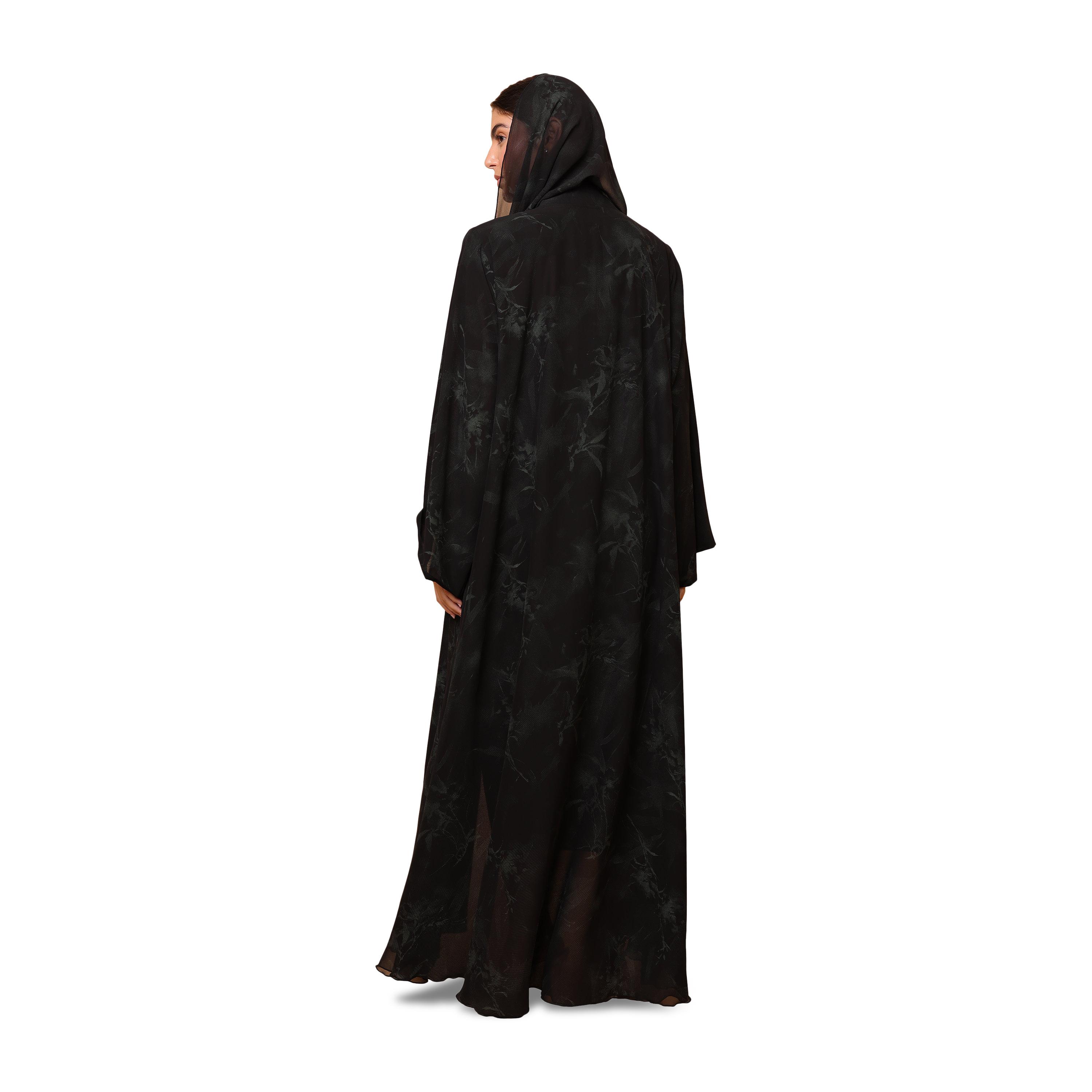 عباية نسائية خضراء بطبعة زهور بأكمام واسعة من الشيفون مع حجاب من إككسا-women-arabicclothing-abayas-image-5