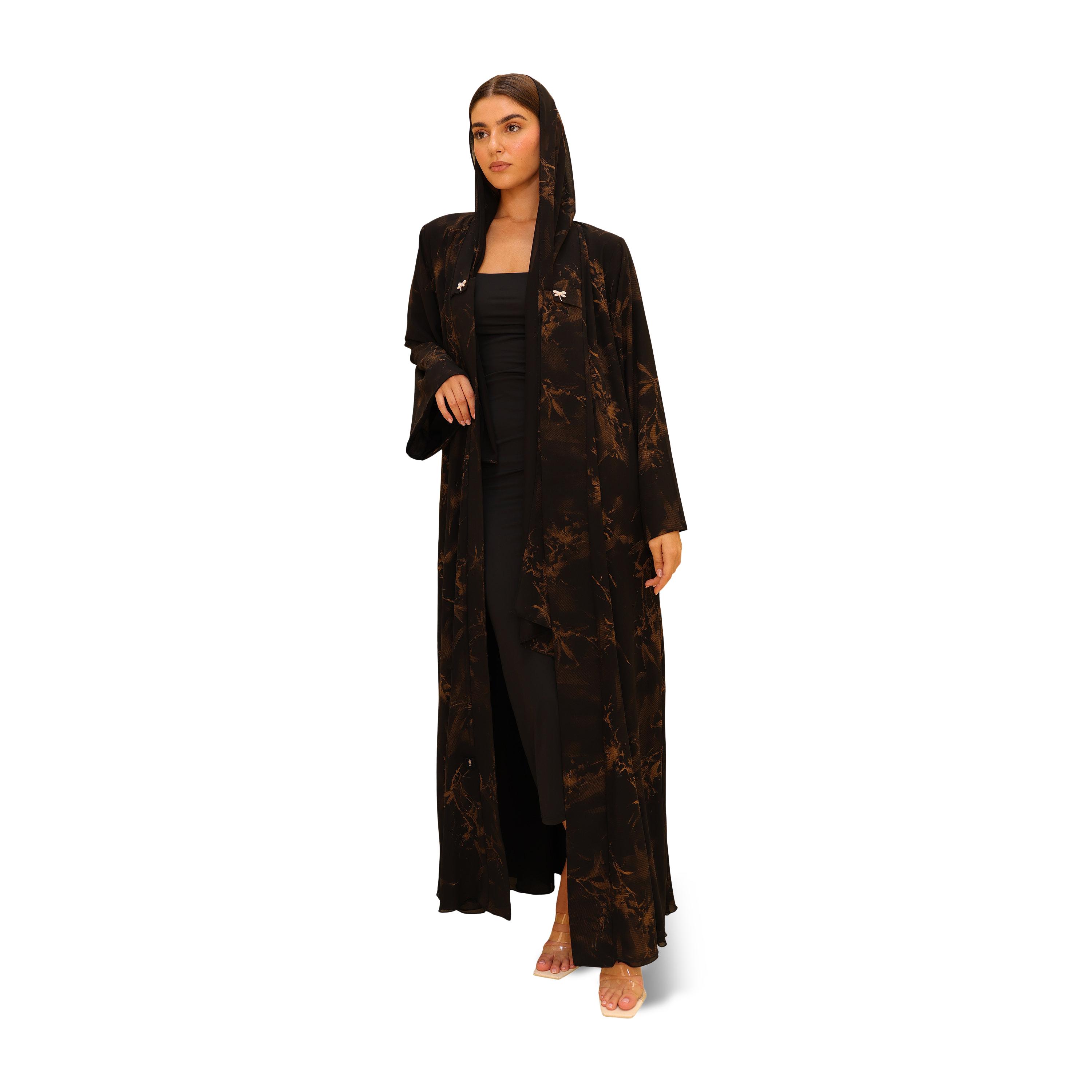 عباية نسائية برتقالية بطبعة زهور بأكمام واسعة من الشيفون مع حجاب من إككسا-women-arabicclothing-abayas-image-1