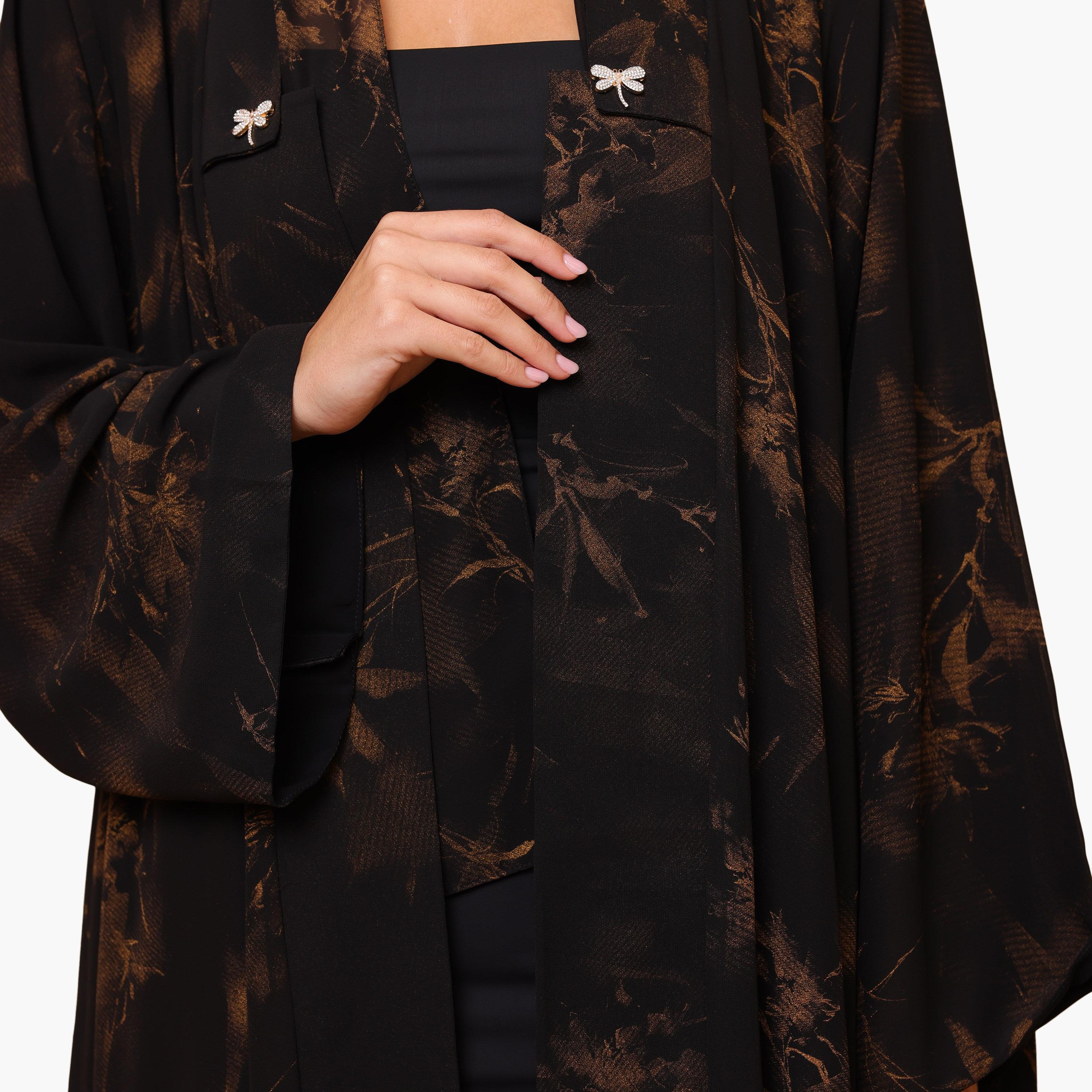 عباية نسائية برتقالية بطبعة زهور بأكمام واسعة من الشيفون مع حجاب من إككسا-women-arabicclothing-abayas-image-3