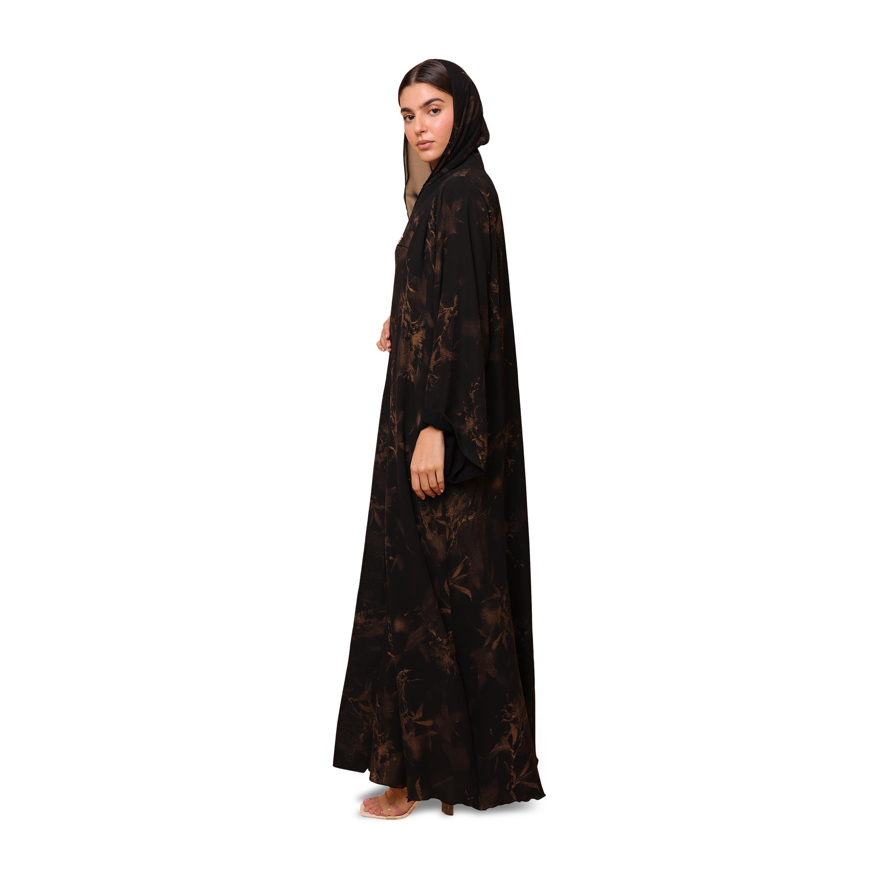 عباية نسائية برتقالية بطبعة زهور بأكمام واسعة من الشيفون مع حجاب من إككسا-women-arabicclothing-abayas-image-4