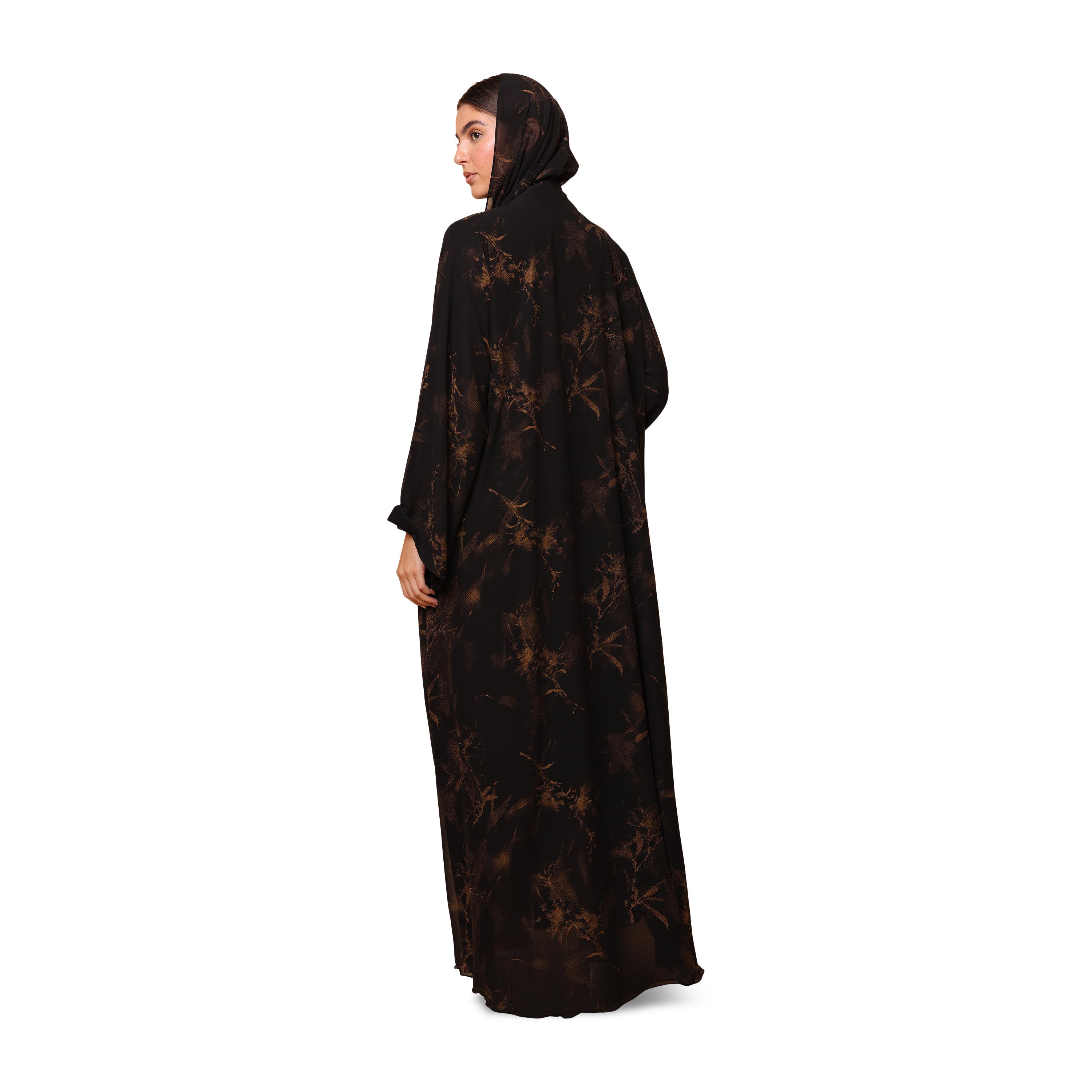 عباية نسائية برتقالية بطبعة زهور بأكمام واسعة من الشيفون مع حجاب من إككسا-women-arabicclothing-abayas-image-5