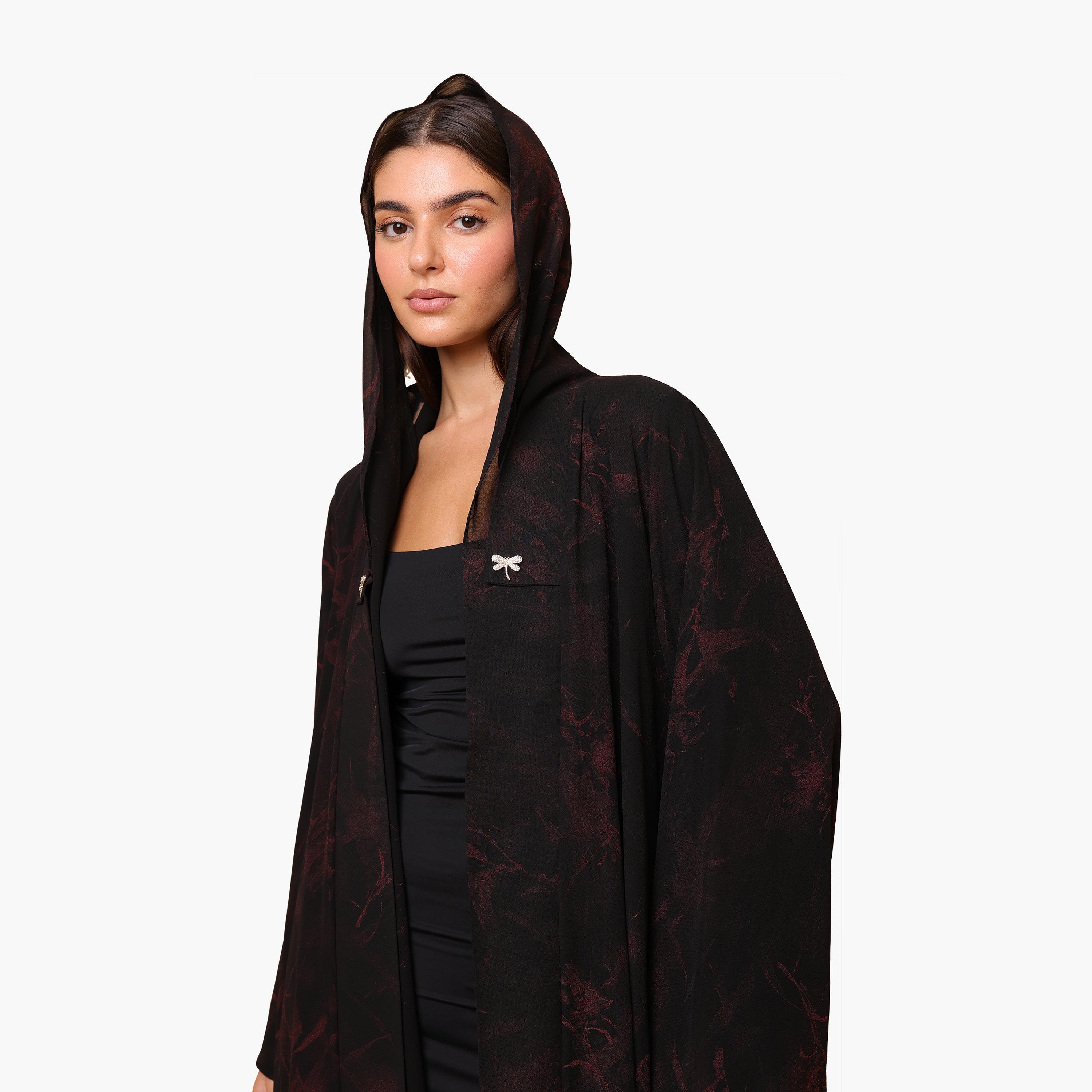 عباية نسائية حمراء بطبعة زهور بأكمام واسعة من الشيفون مع حجاب من إككسا-women-arabicclothing-abayas-image-2